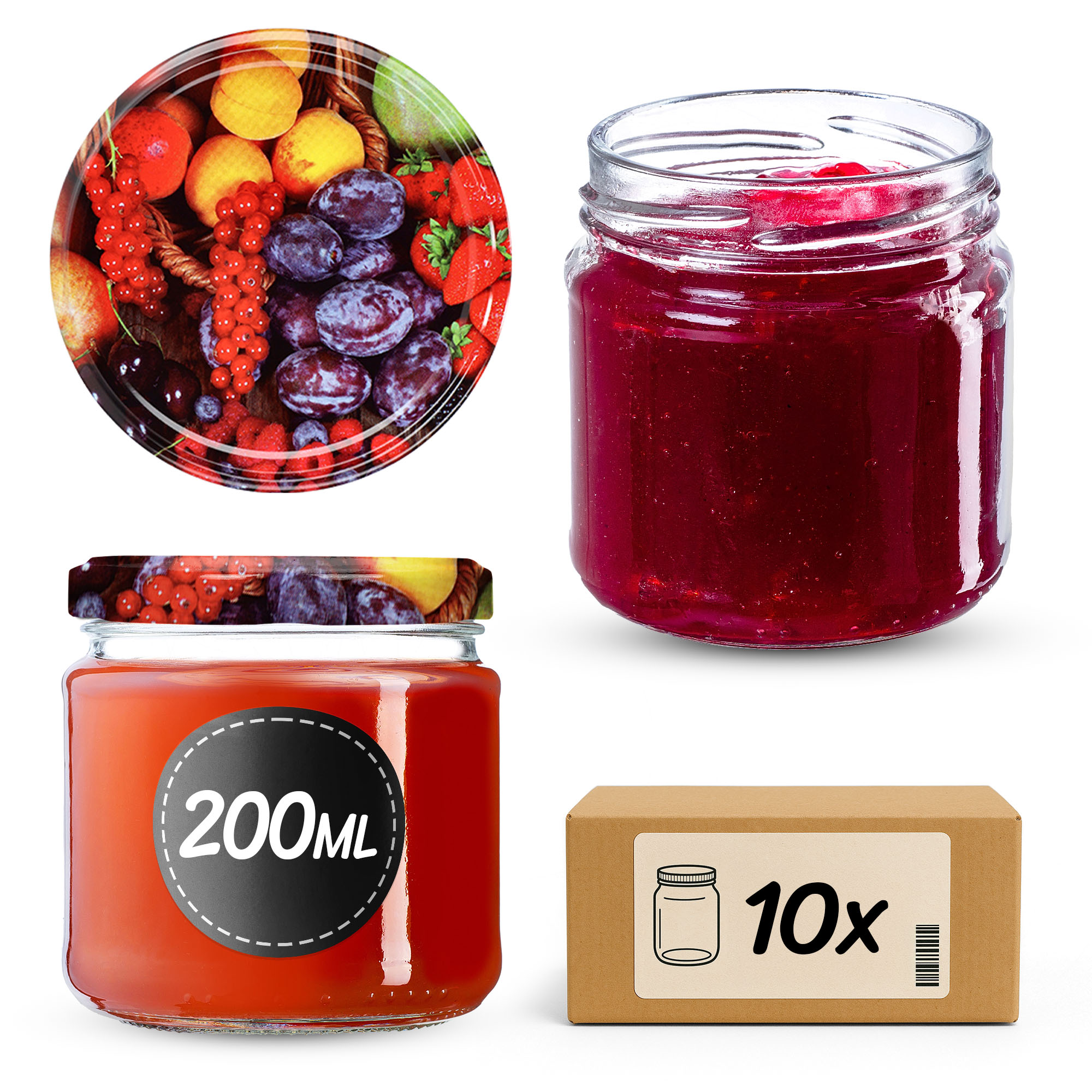 Słoiki na przetwory Lerma 200ml 10szt 66mm + wieczka "Mix owoców"