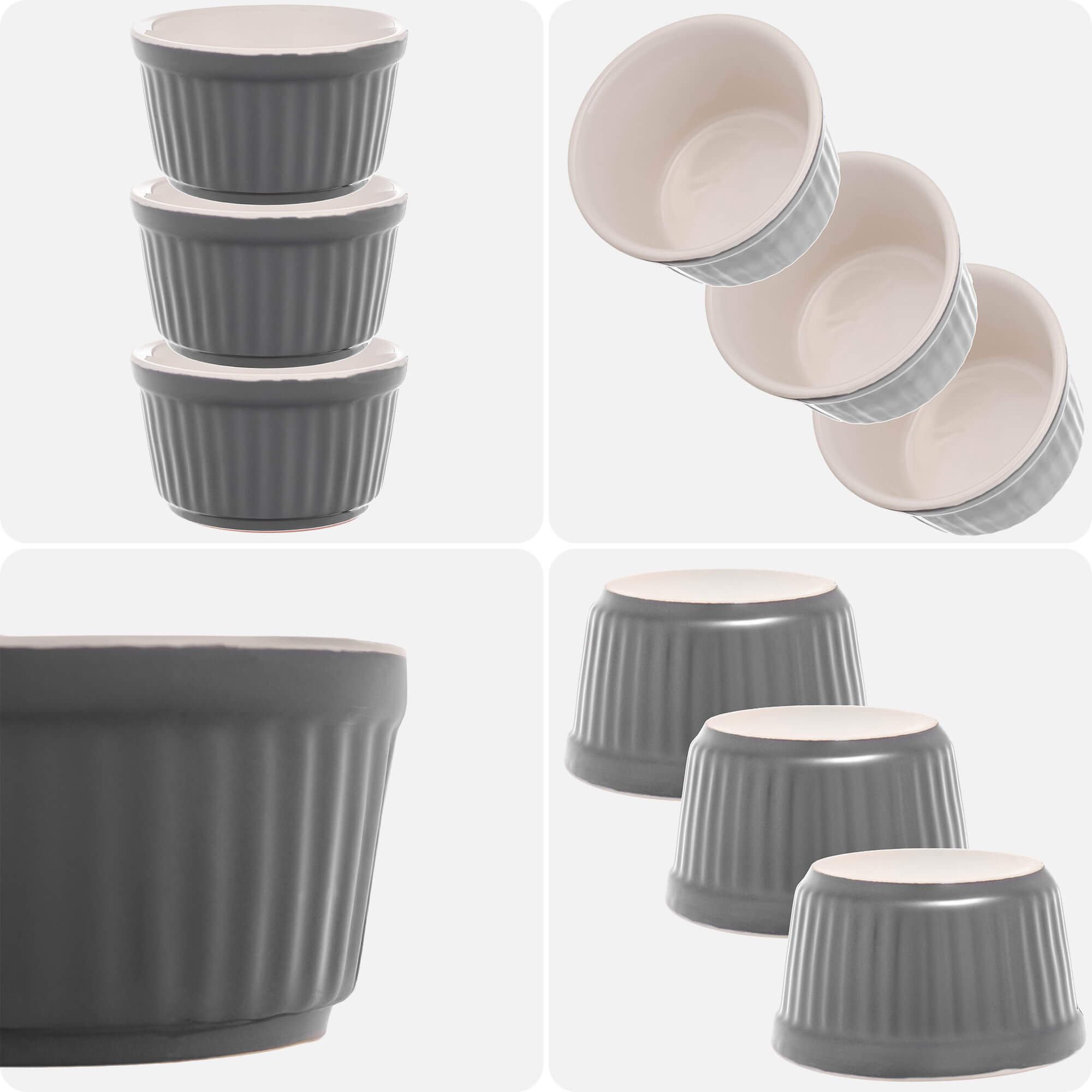 Naczynie ceramiczne do zapiekania Maes 9 x 5 cm szare 3 szt.