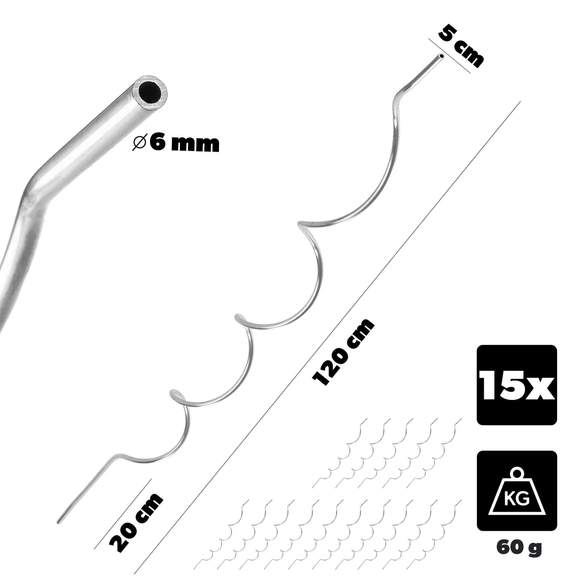 Tyczka spiralna do roślin Lestre aluminiowa 120 cm 15 szt.