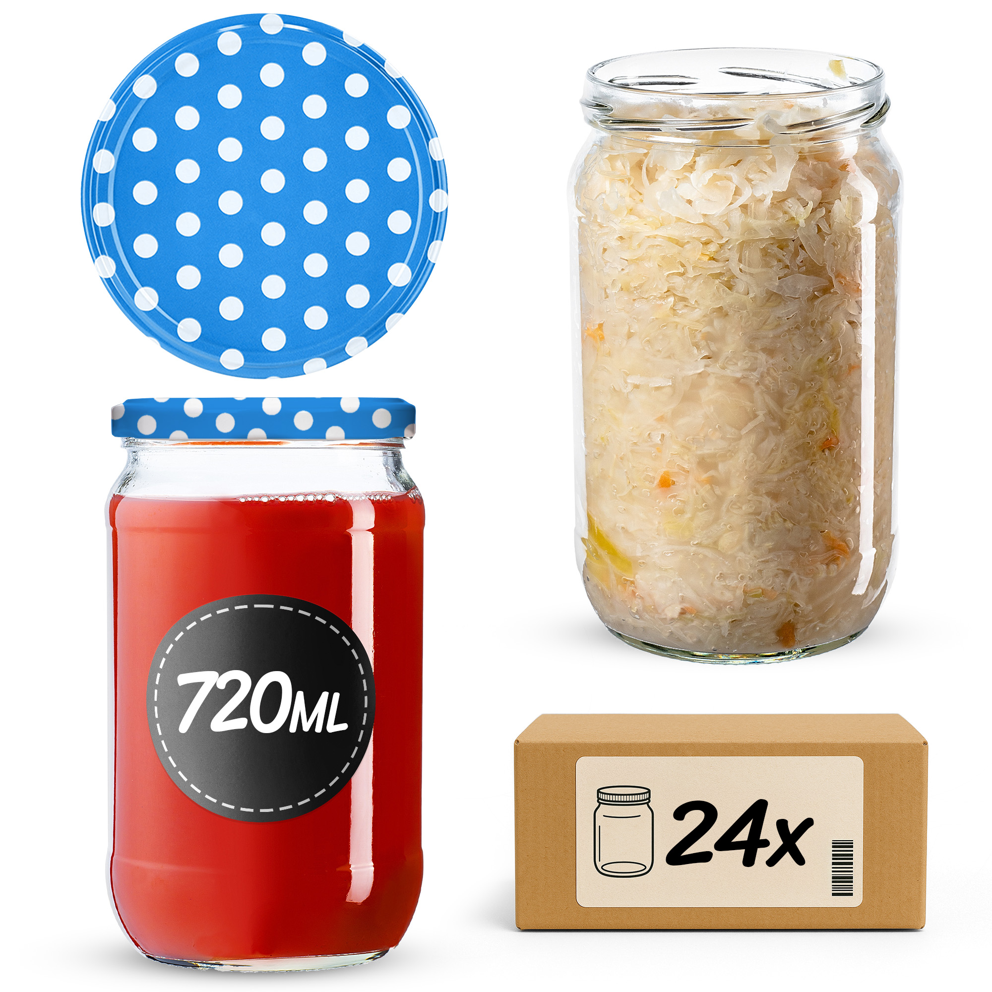 Słoiki na przetwory Niva 720ml fi82mm 24szt + wieczko Groszek niebieski