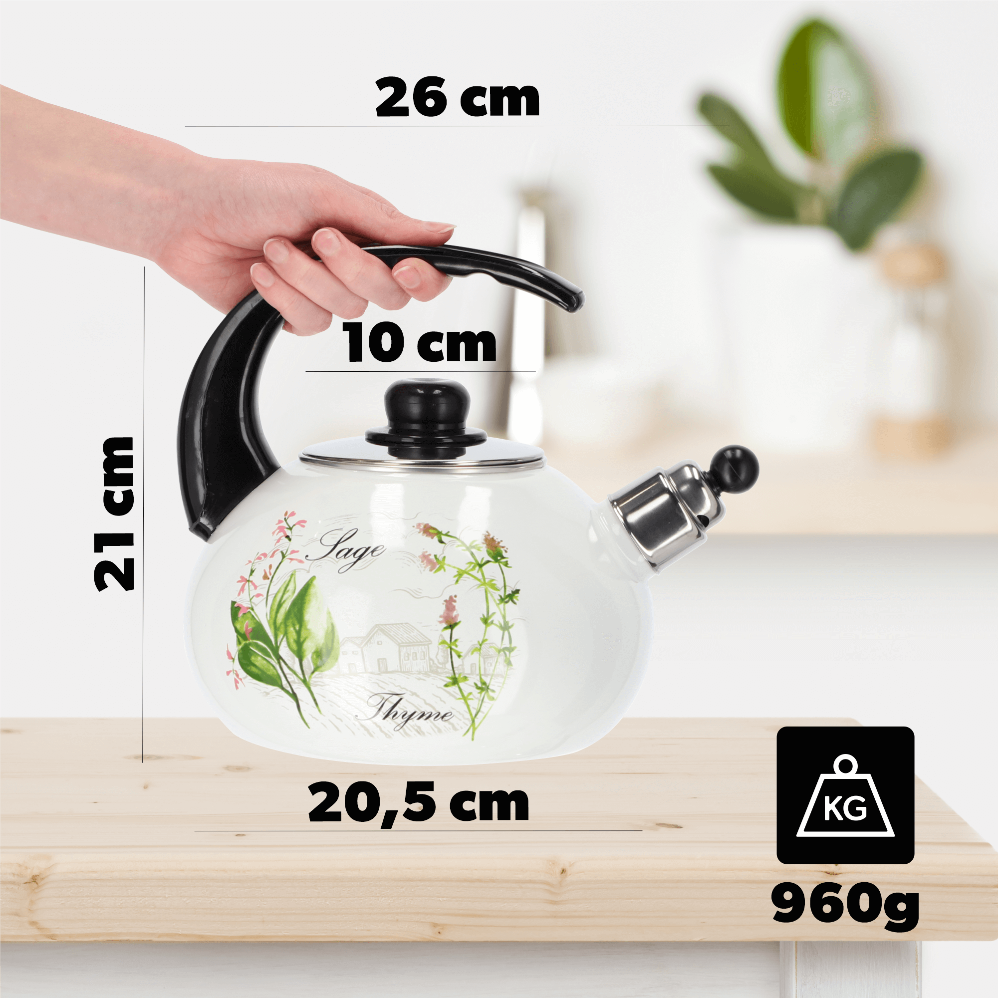 Czajnik emaliowany z gwizdkiem 2.2L, tymianek