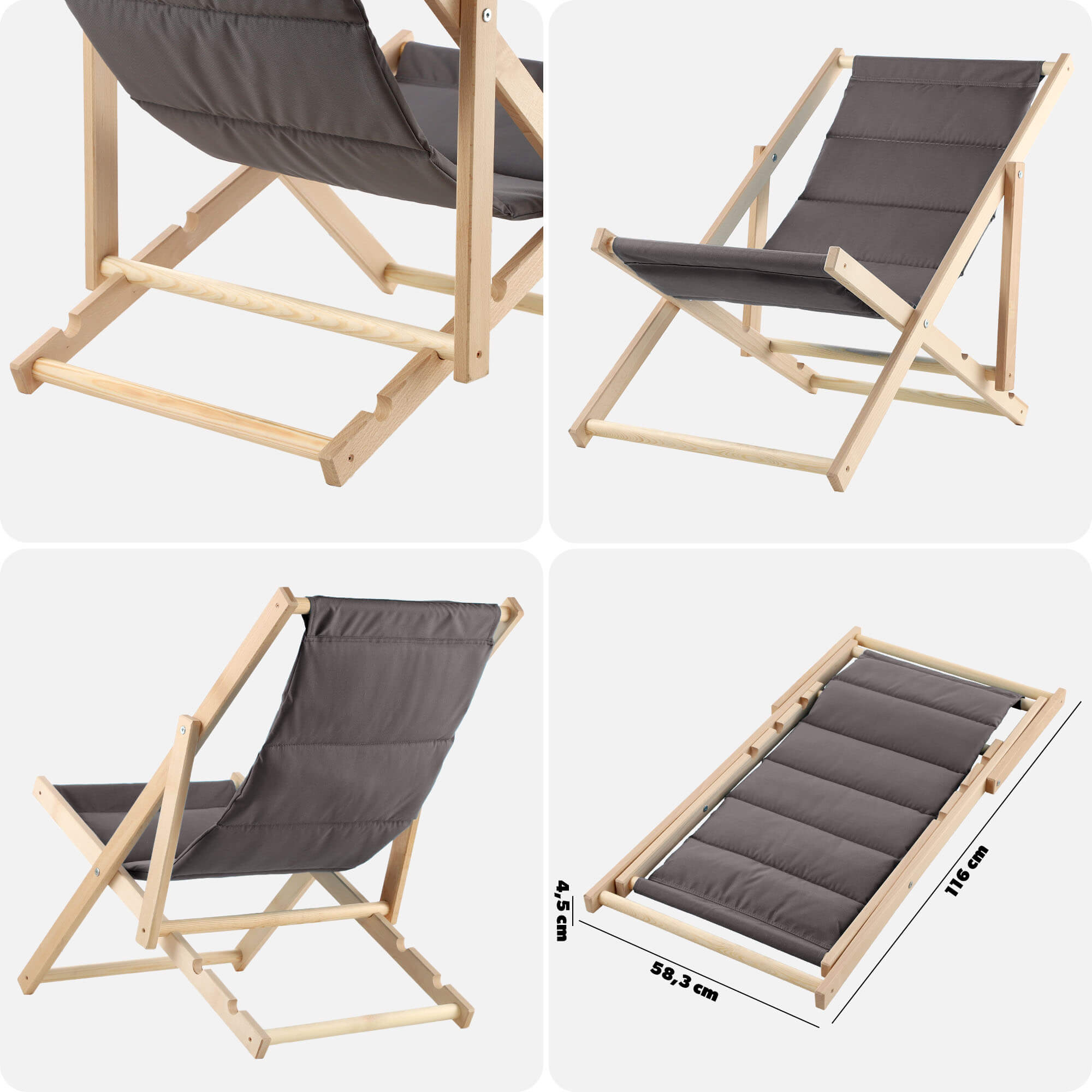 Leżak drewniany Troia, szary