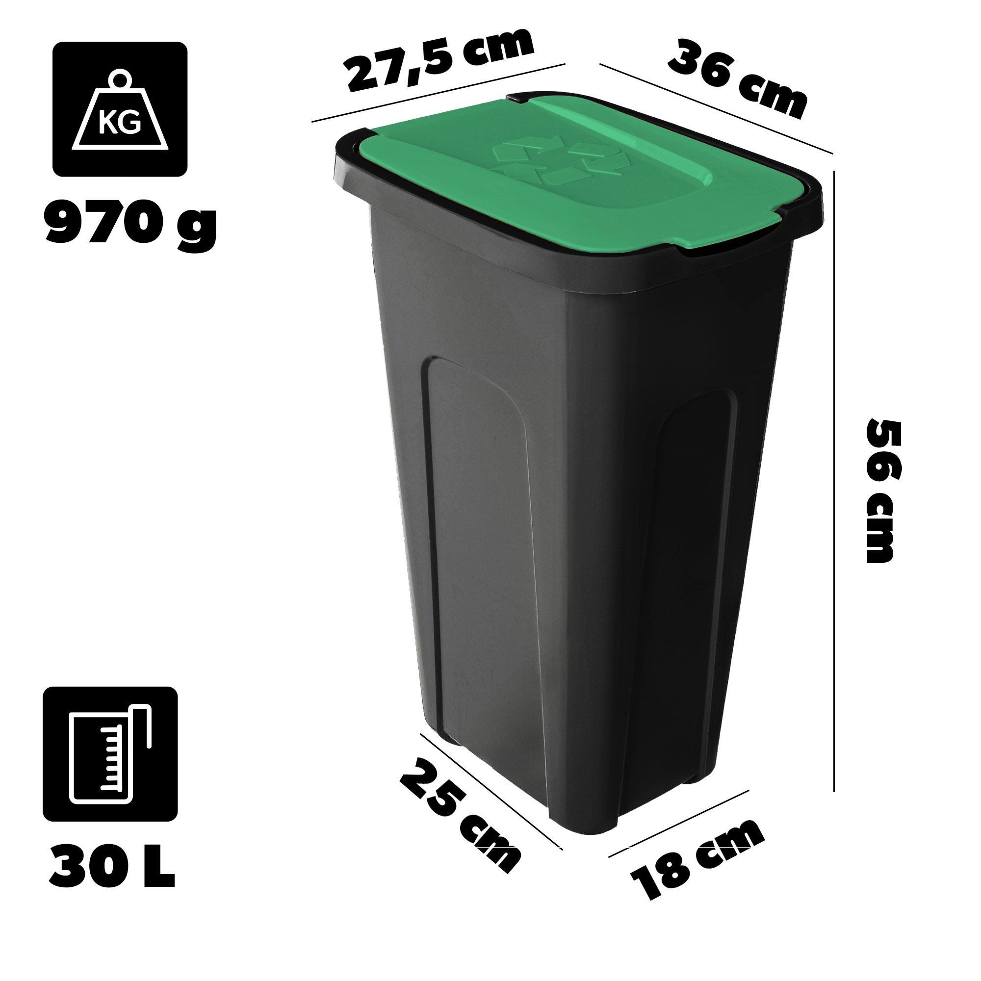 Kosz na śmieci Entrago 30L czarno-zielony