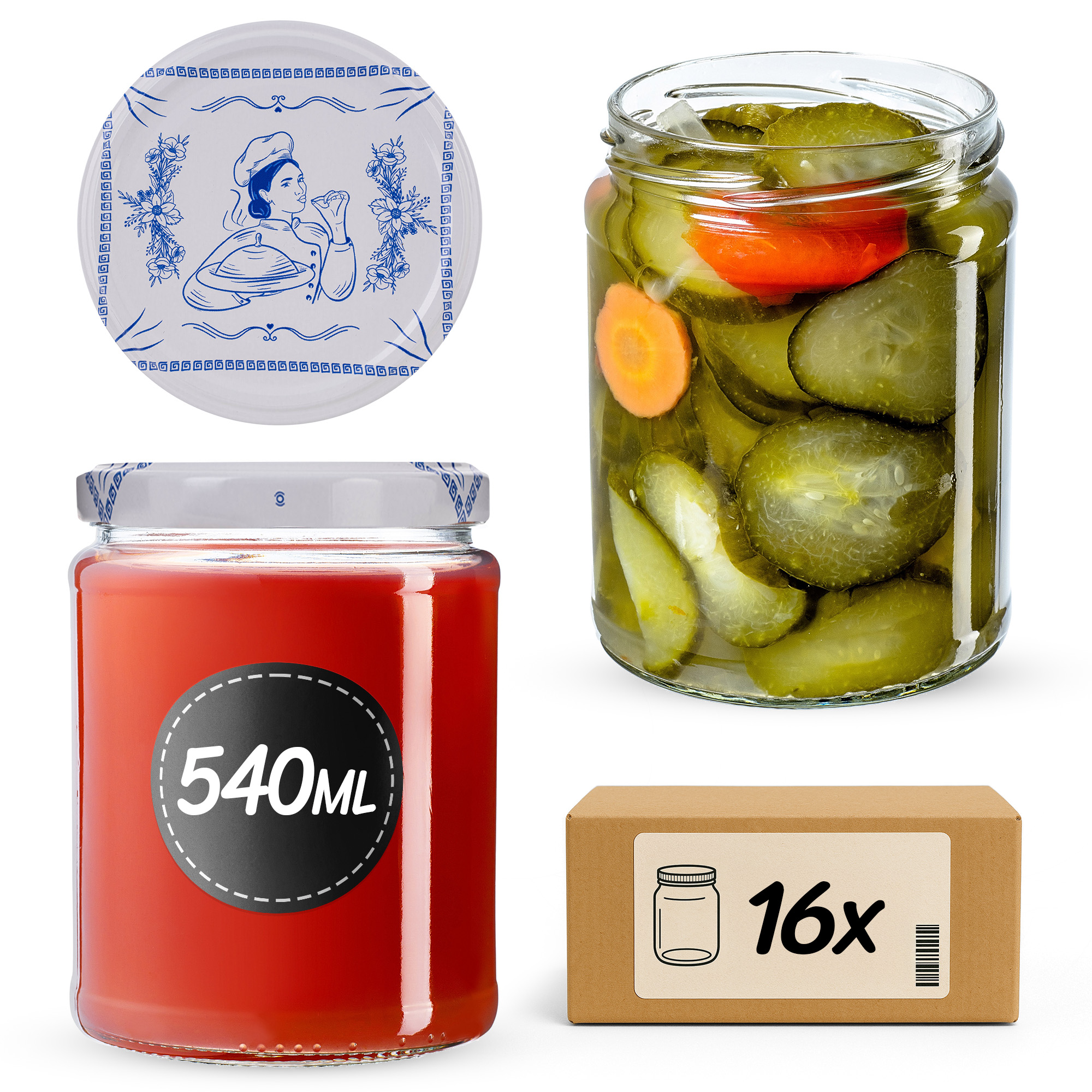 Słoiki na przetwory Maki 540ml fi82mm 16szt + wieczko Makatka