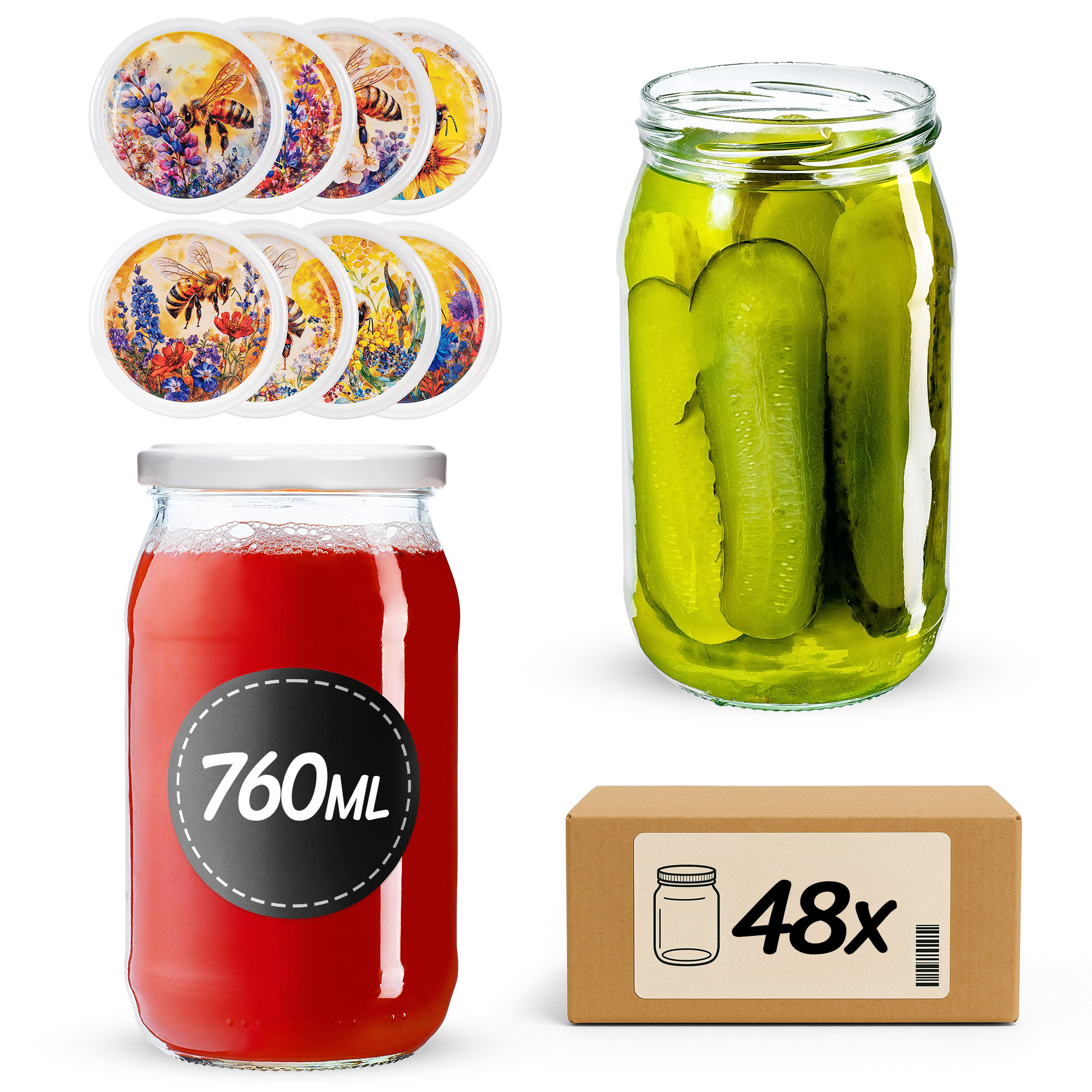 Słoiki na przetwory Niva 760ml fi82mm 48szt + wieczko Bee of the field