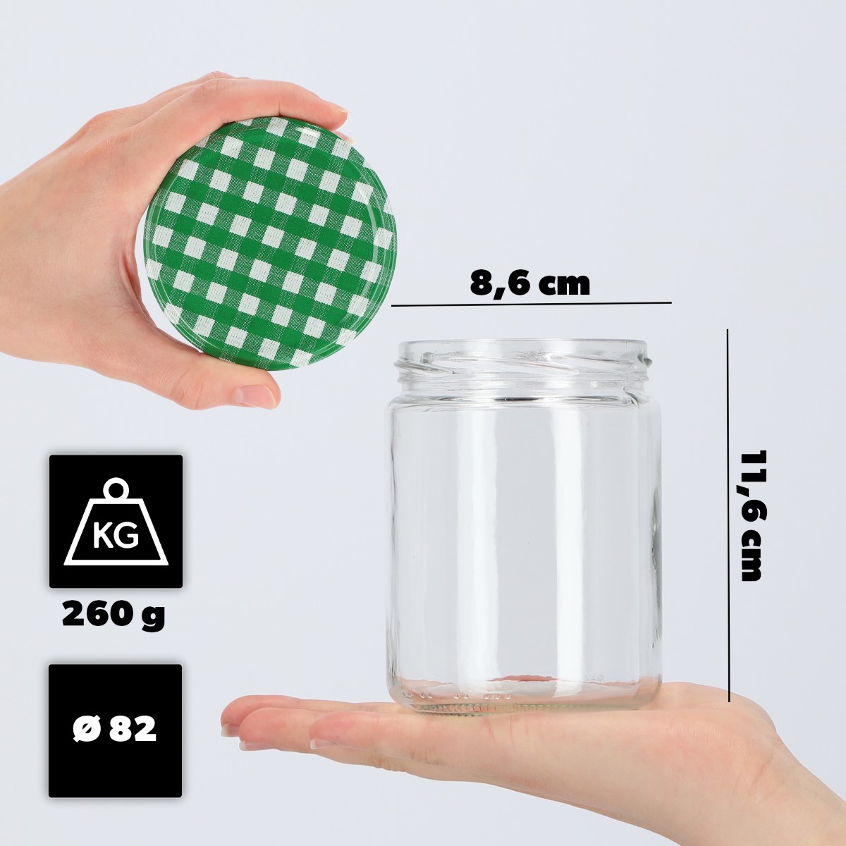 Słoiki na przetwory Maki 540ml 16szt 82mm + wieczka "Zielona Krata"
