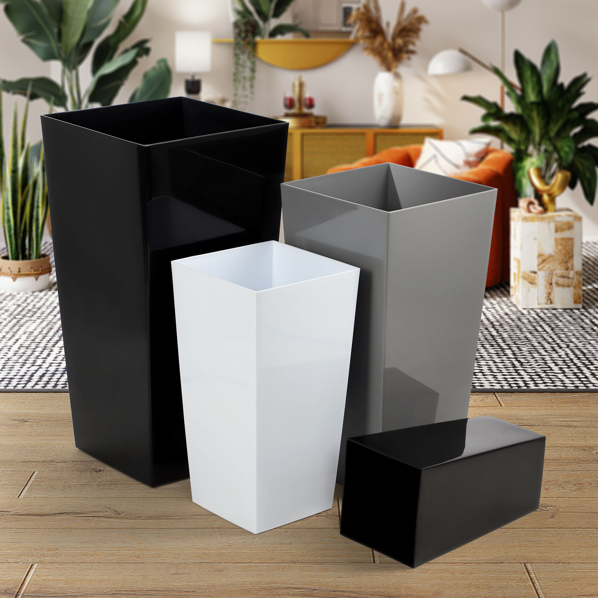 Donice na kwiaty z wkładem Masiera 19 cm + 25 cm + 30 cm, czarne