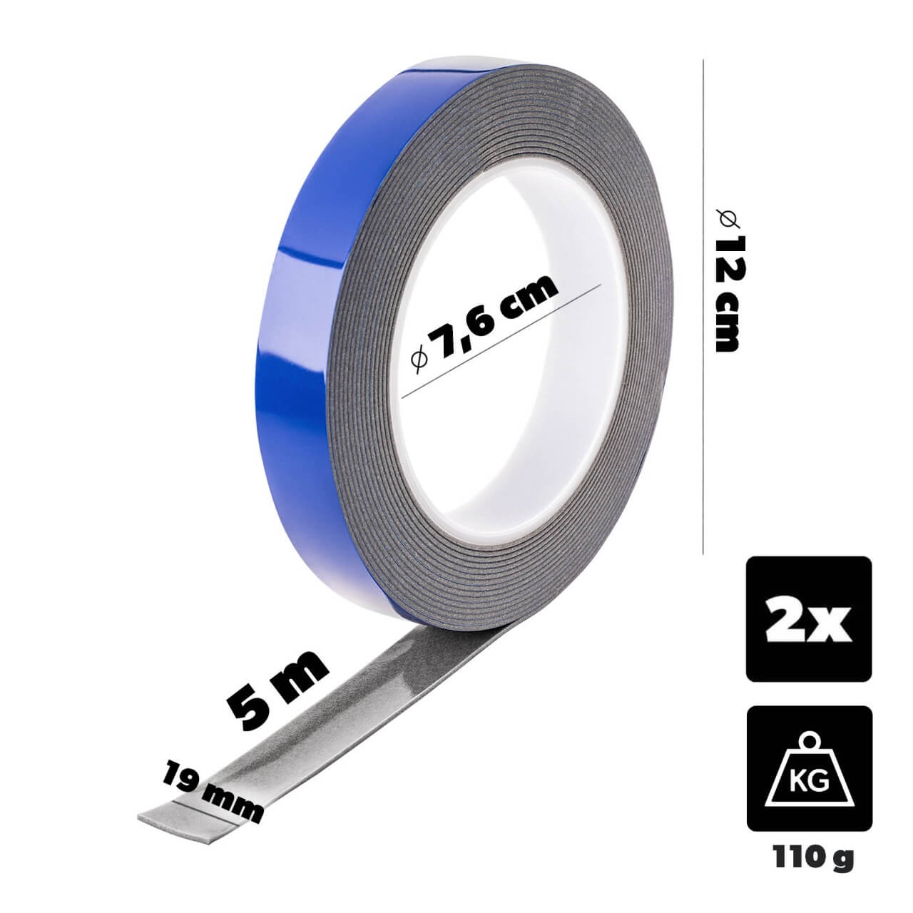 Taśma dwustronna piankowa PE Rheu 5 m x 19 mm 2 szt.