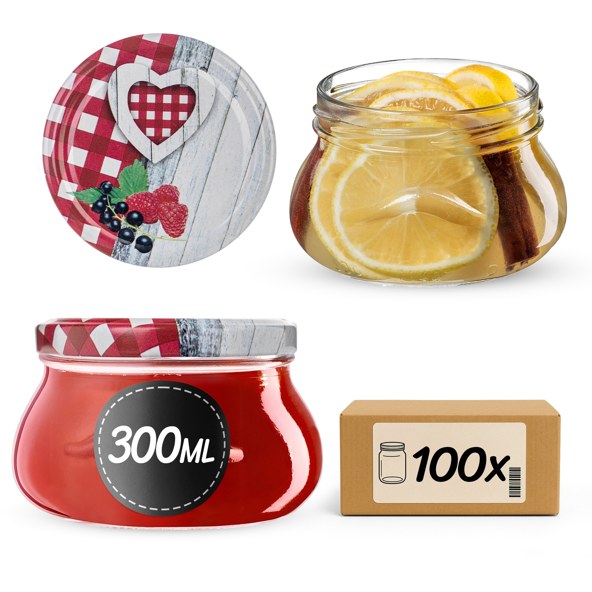 Słoiki na przetwory Raja 300ml fi82mm 100szt + wieczko Krata z serduszkiem