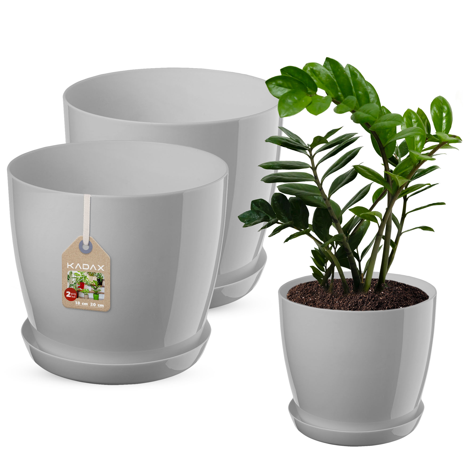 Doniczka na kwiaty z podstawką szara 18 cm + 20 cm, 2 szt.