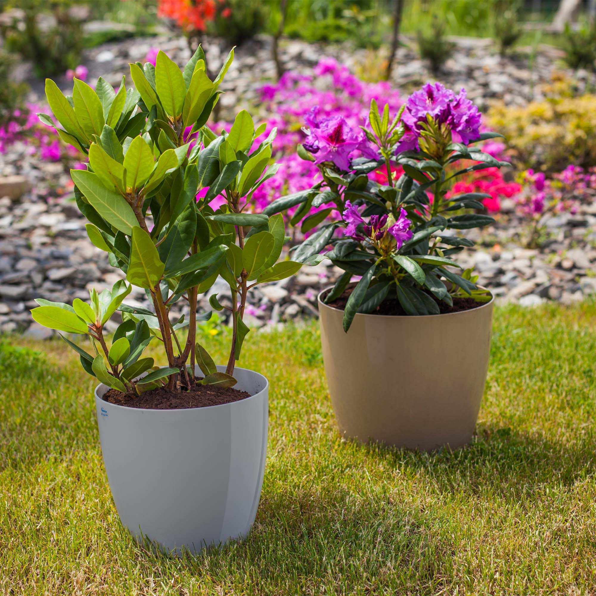 Doniczka na kwiaty z podstawką szara 18 cm + 20 cm, 2 szt.