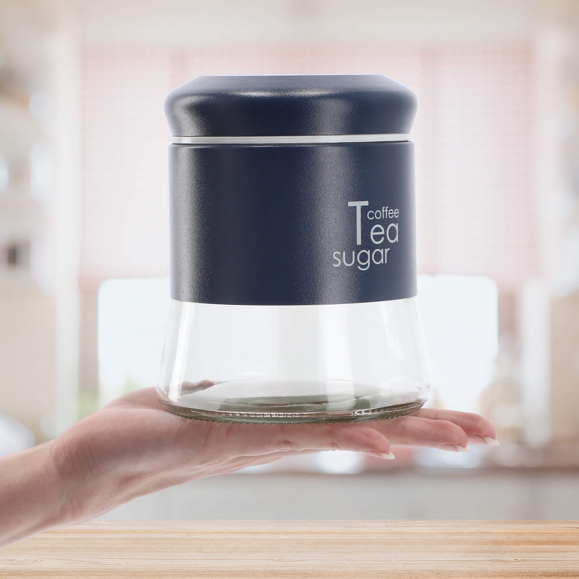 Pojemnik szklany na herbatę 13 x 11 cm, granatowy