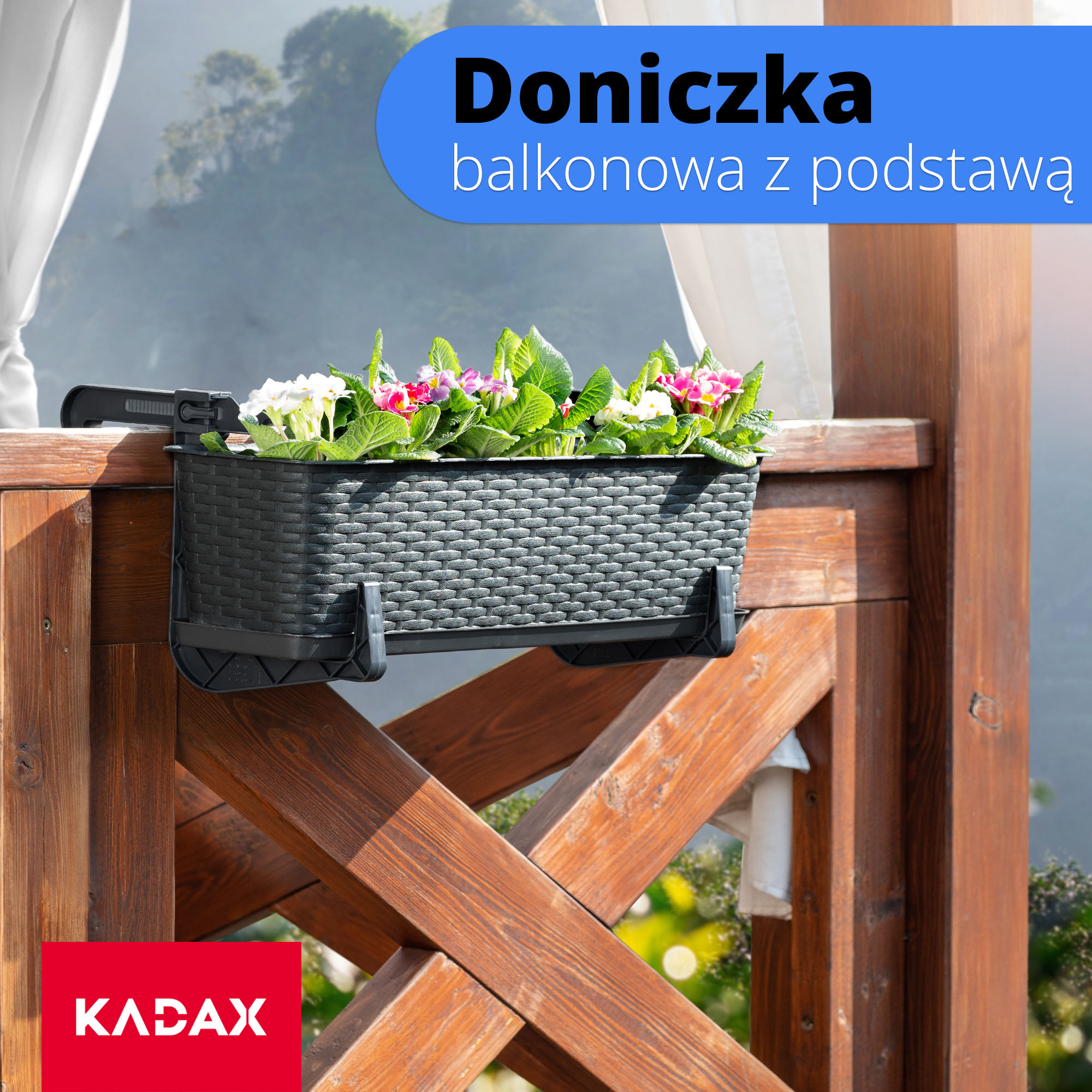 Doniczka balkonowa z uchwytami Frette 60 x 17 cm, antracyt