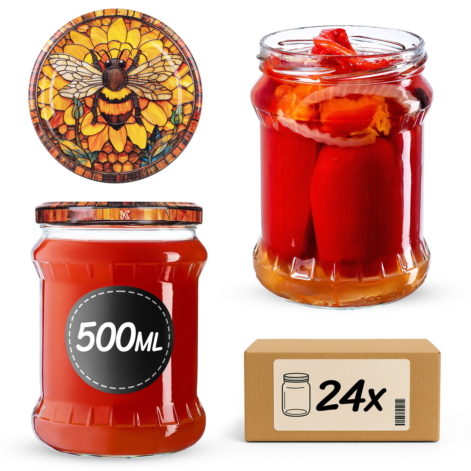 Słoiki na przetwory Kisko 500ml fi82mm 24szt + wieczko Bee of the fusion