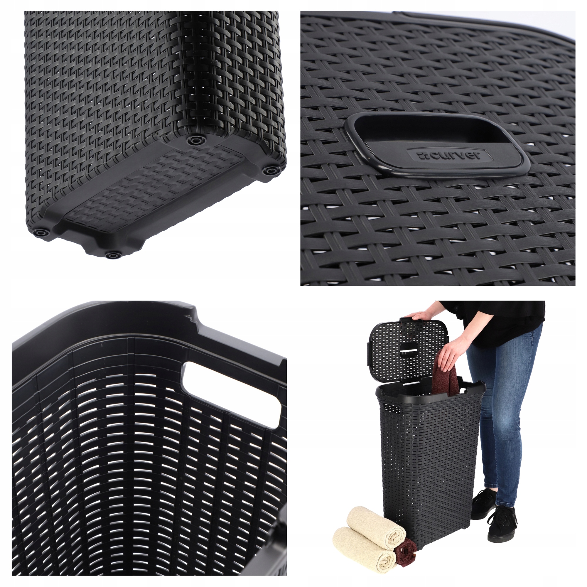 Kosz z pokrywą Curver Natural Style 40L ciemnoszary