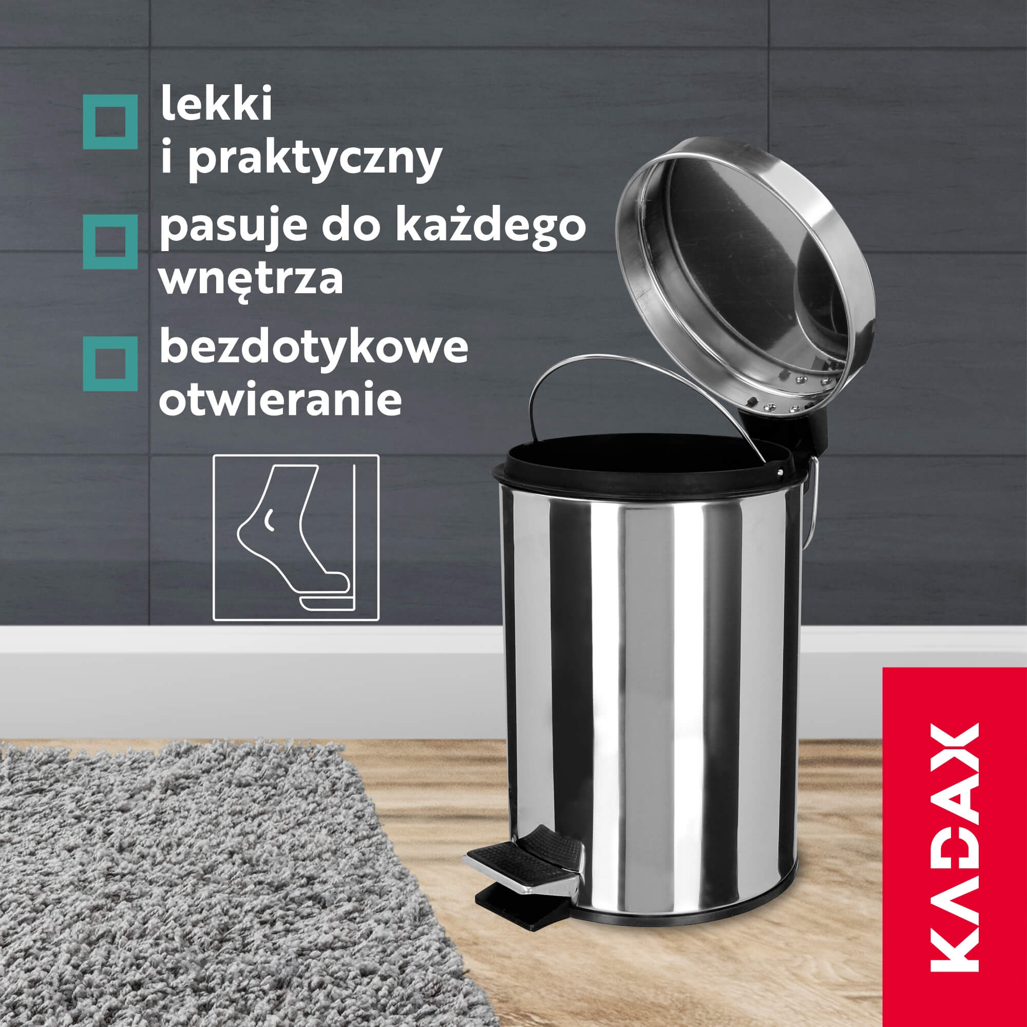 Stalowy kosz na śmieci otwierany na pedał 3L