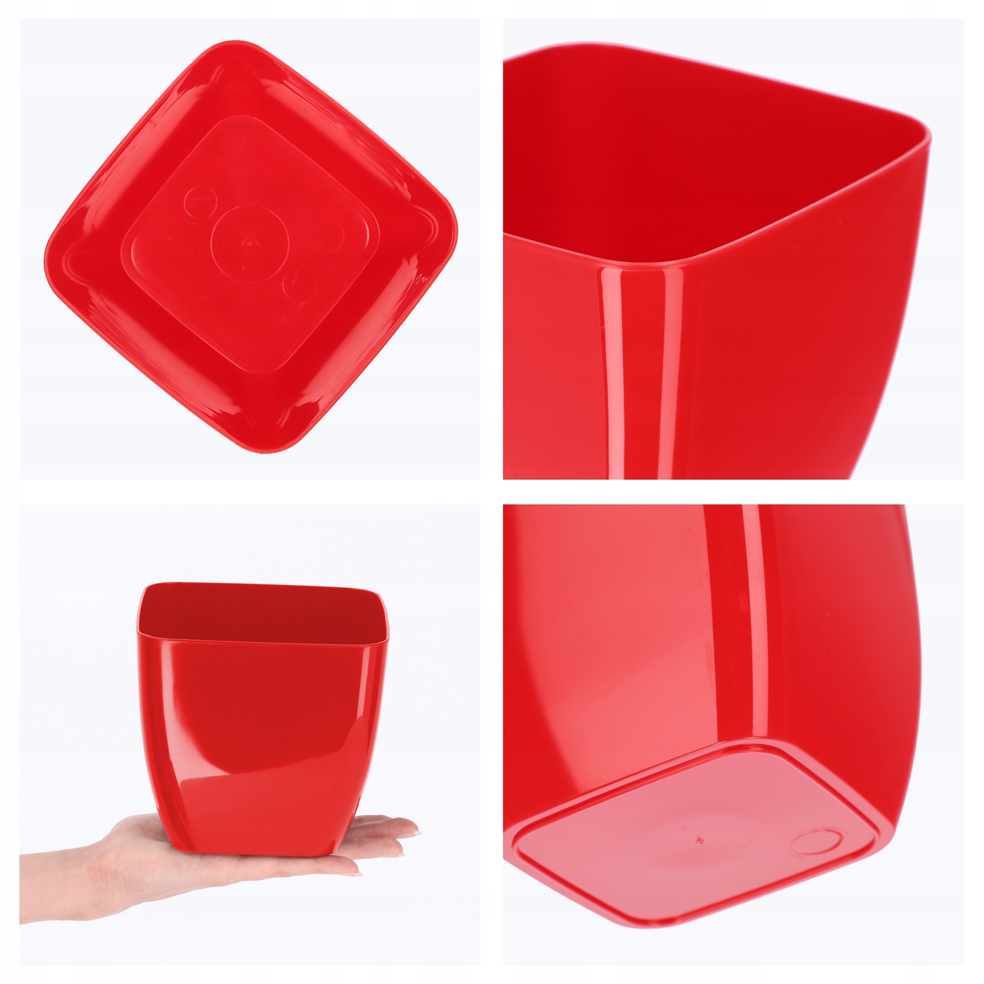 Doniczka kwadratowa Borgo 14 cm, czerwona