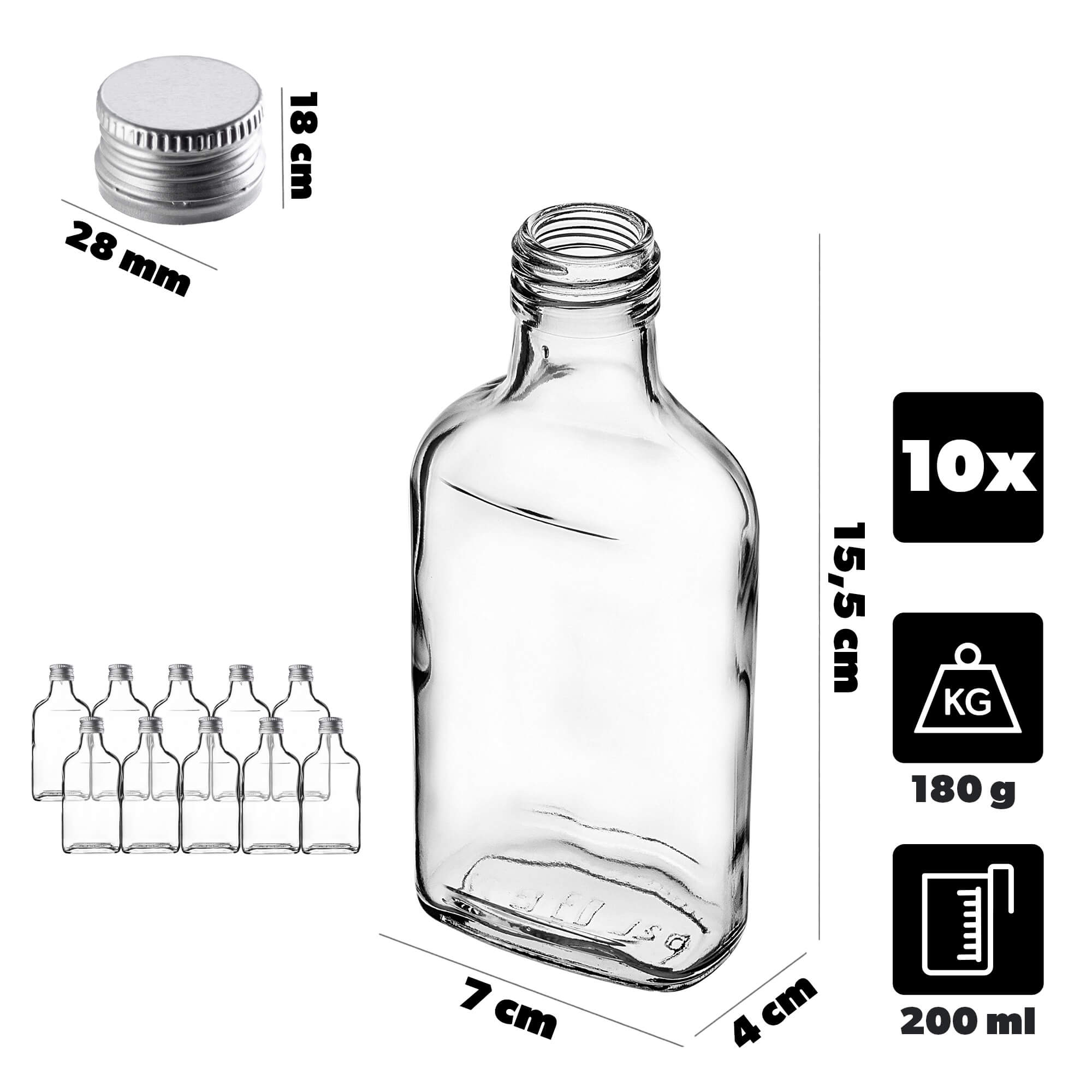 Butelka piersiówka Viane 200ml z srebrną zakrętką 10 szt.