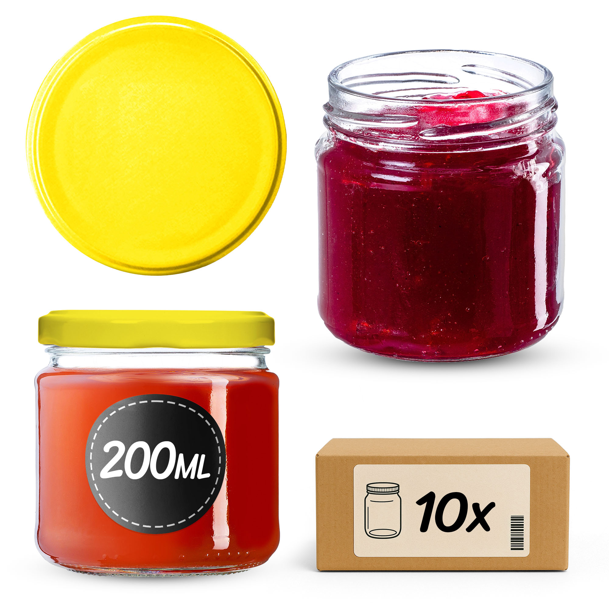Słoiki na przetwory Lerma 200ml 10szt 66mm + wieczka "Żółty"