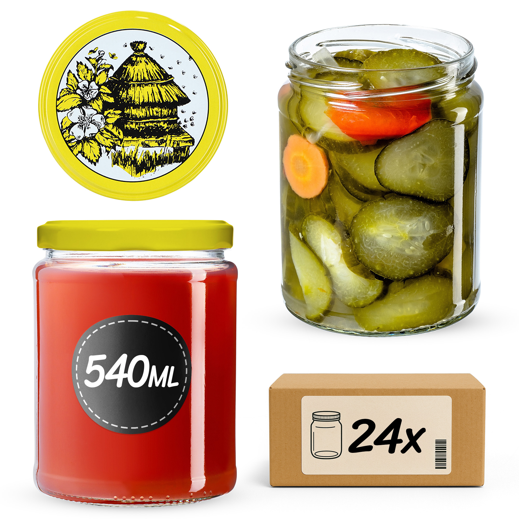 Słoiki Maki 540ml 24szt 82mm + wieczka "Pszczoła"