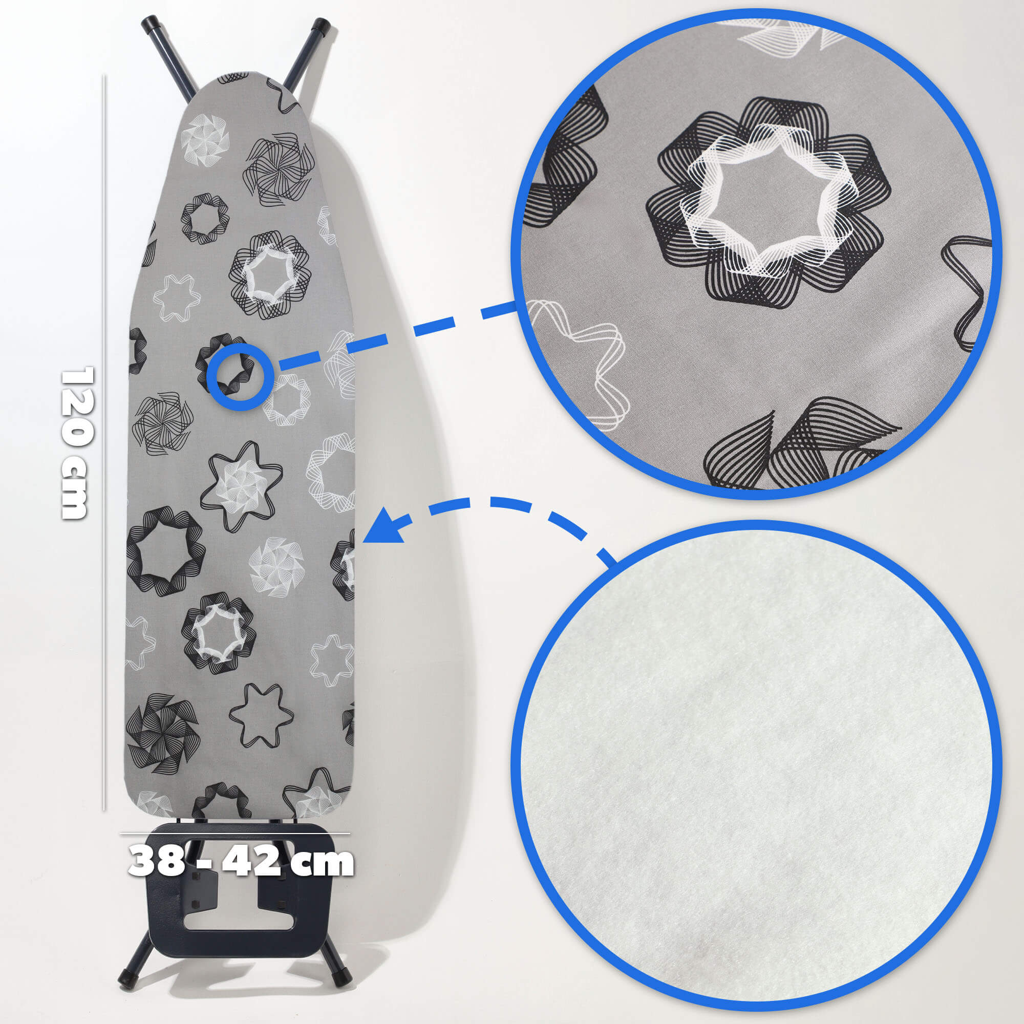 Pokrowiec na deskę do prasowania 120x38cm Etoto podkład naciągany geometryczne wzory