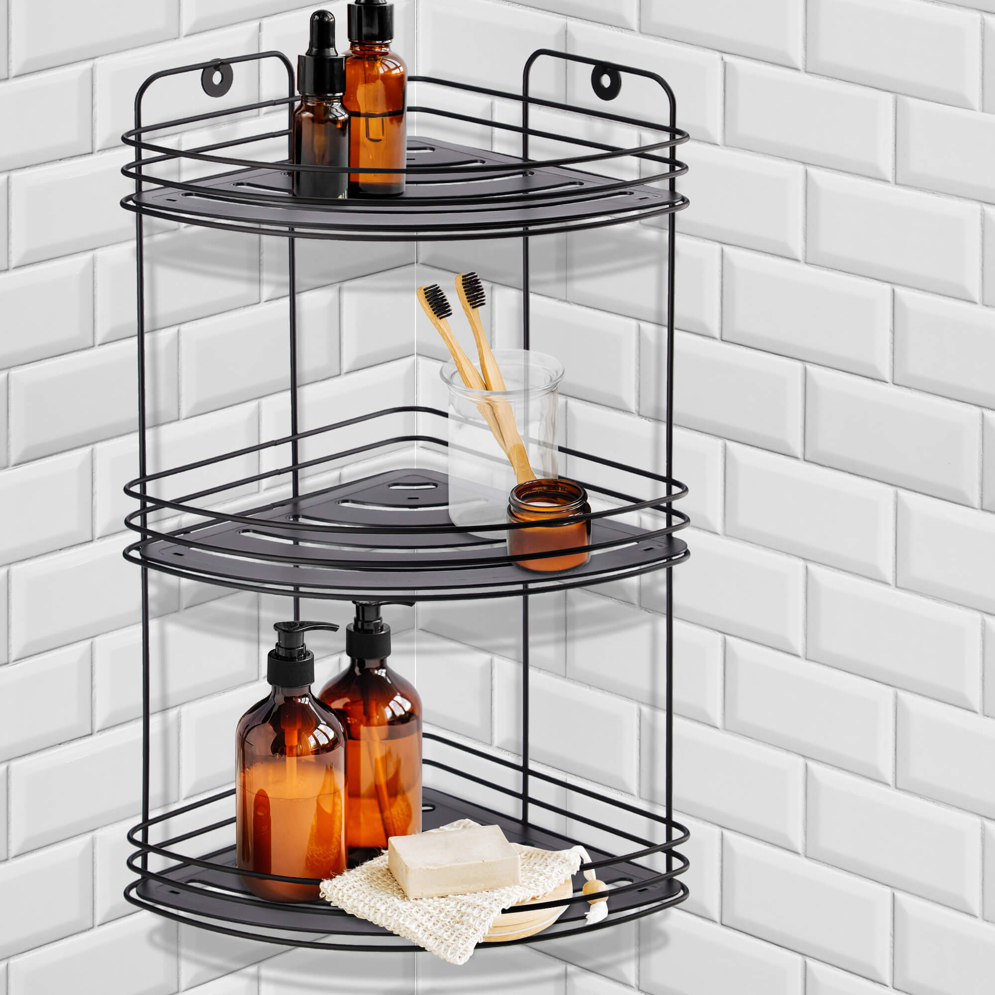 Półka łazienkowa narożna 40 x 20 cm, 3-poziomowa