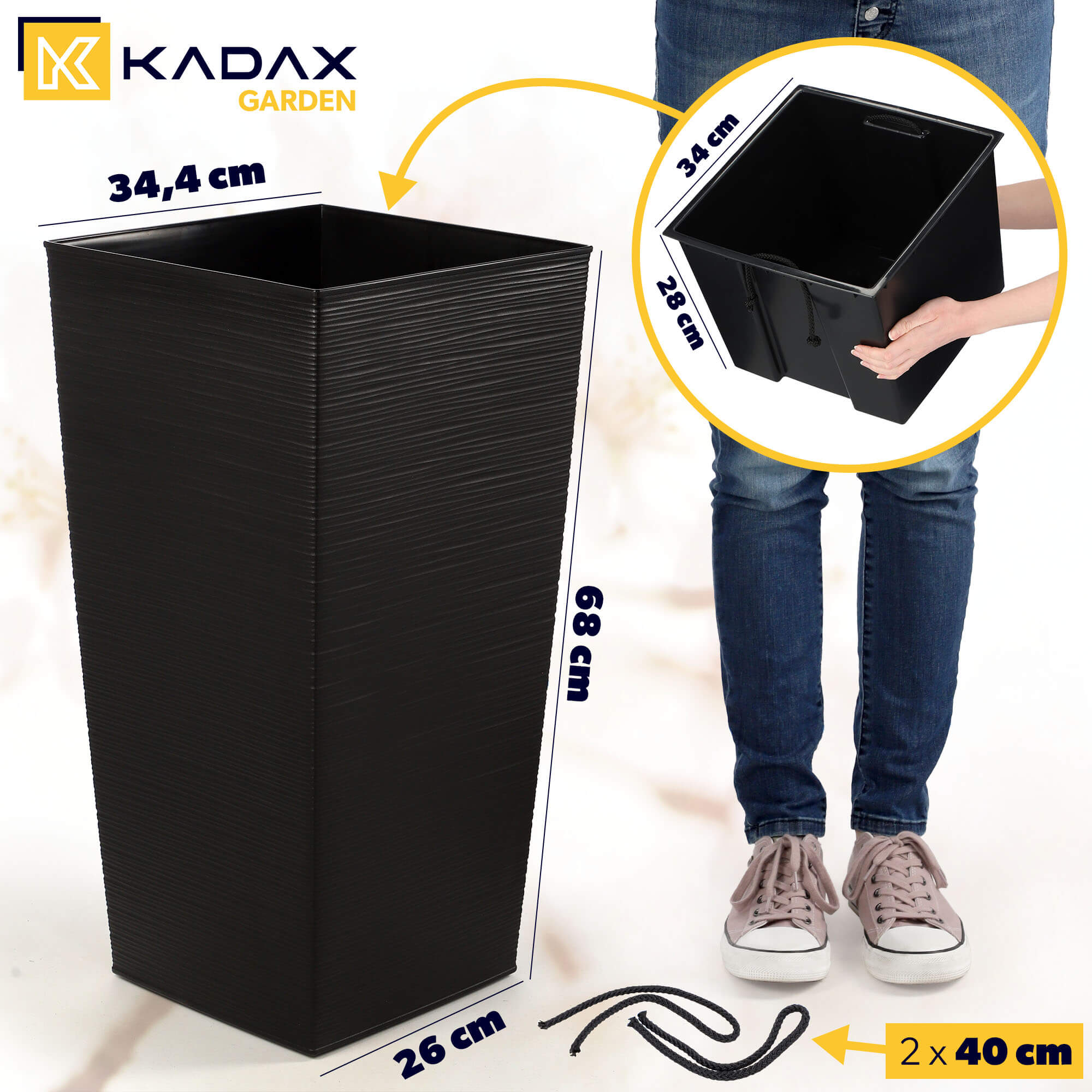 Donica na kwiaty z wkładem Pesaro dłuto 35 cm, czarna
