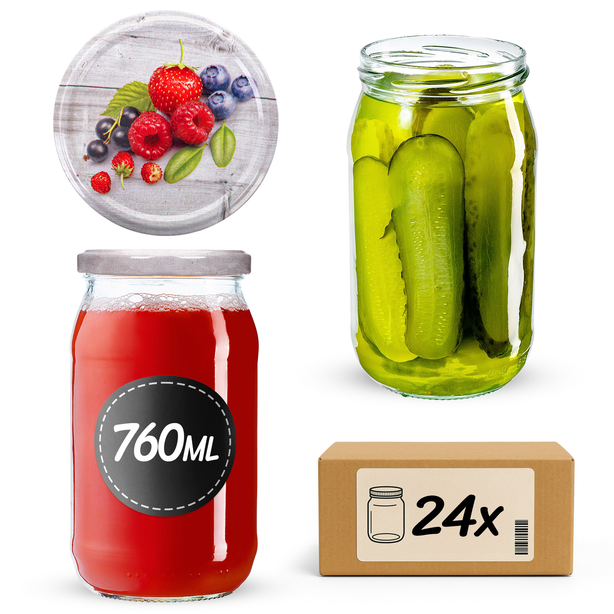 Słoiki na przetwory Niva 760ml fi82mm 24szt + wieczko Owoce