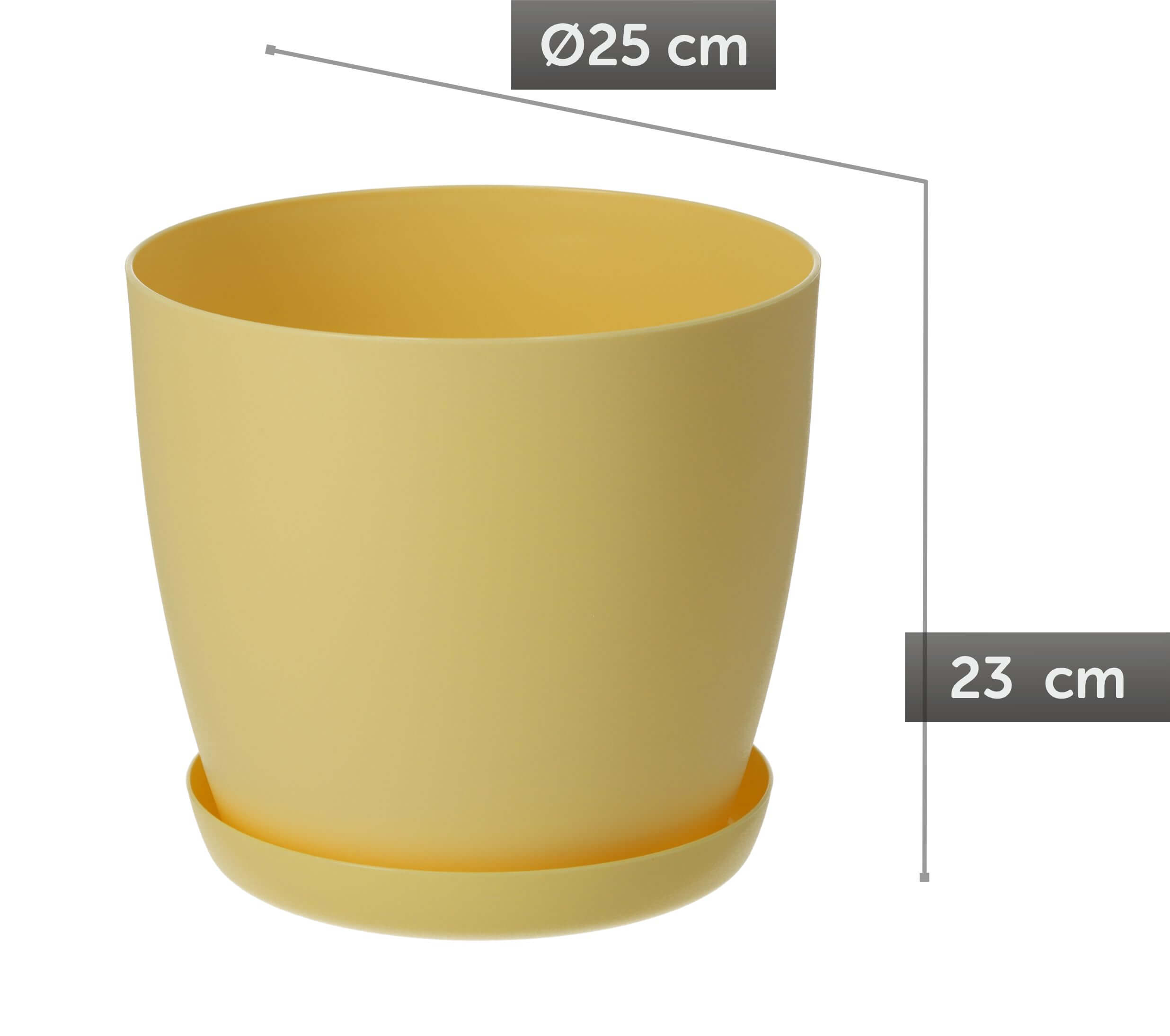 Doniczka Agen z podstawką 25 cm, żółta mat