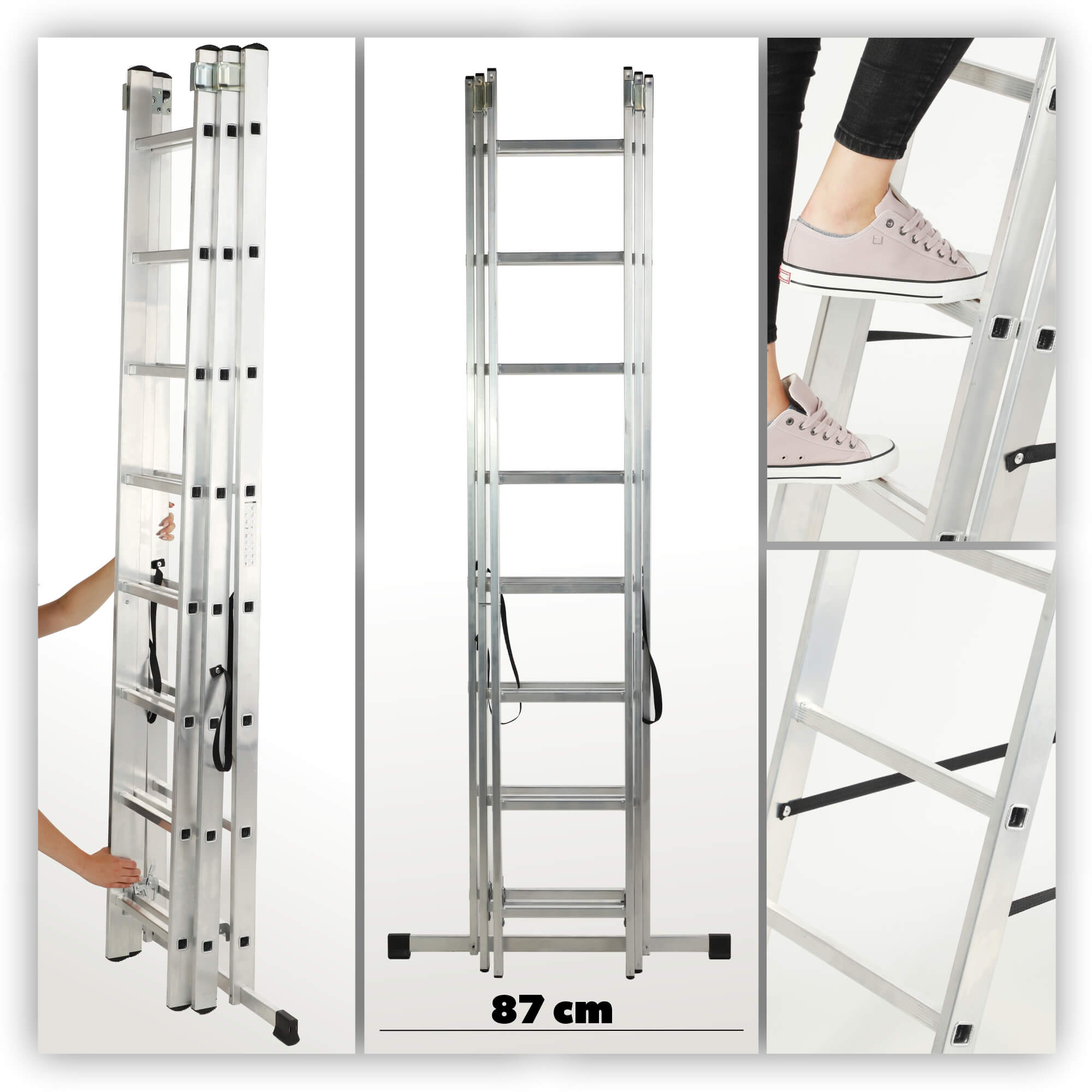 Drabina aluminiowa wielofunkcyjna Holem, 8 stopni, 150 kg