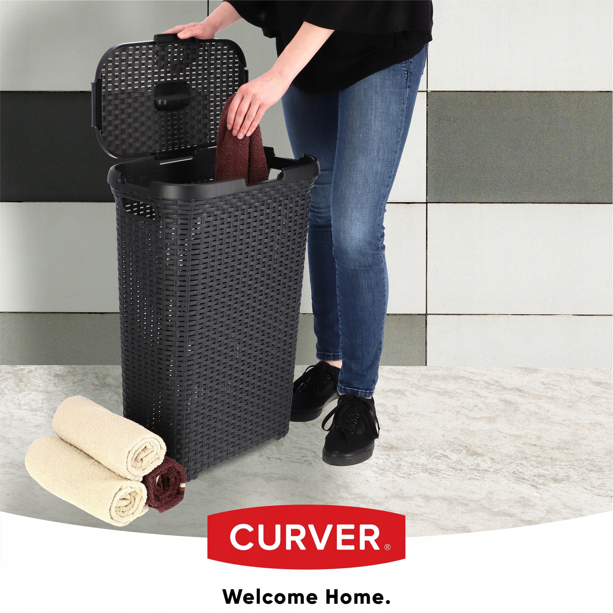 Kosz z pokrywą Curver Natural Style 40L ciemnoszary