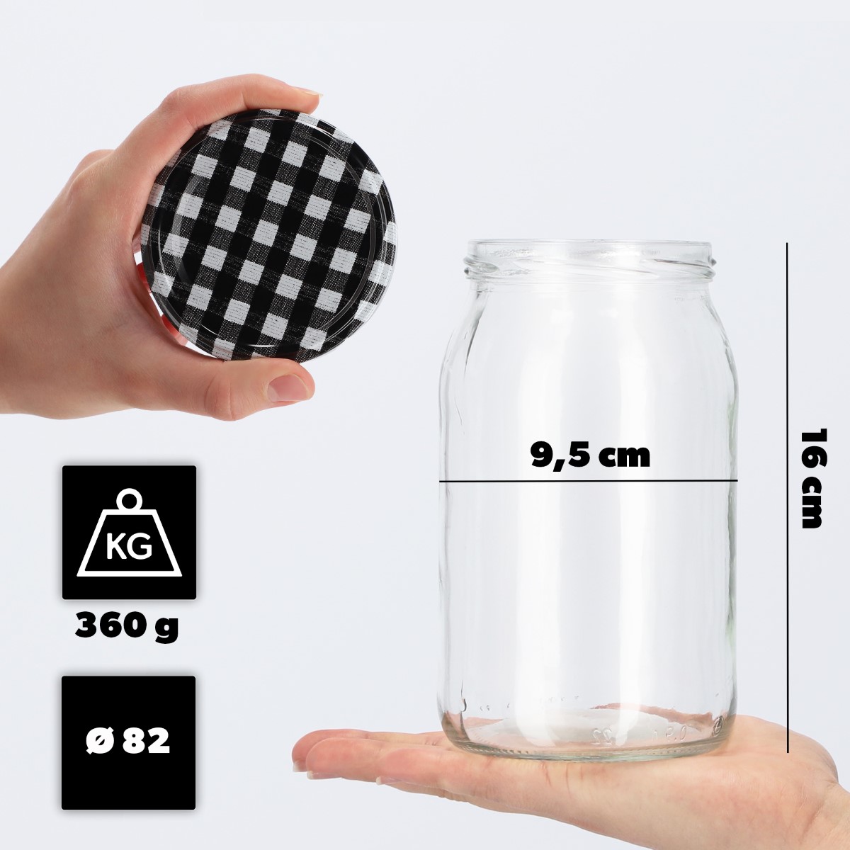Słoiki na przetwory Simo 900ml 8szt 82mm + wieczka "Czarna Krata"