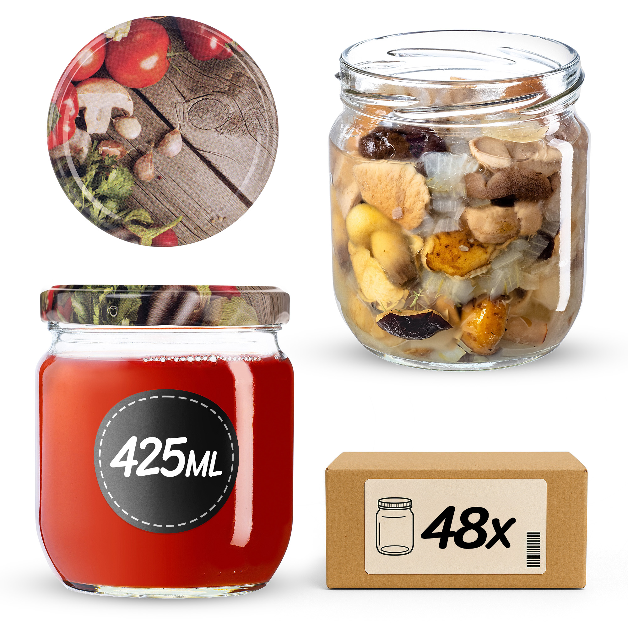 Słoiki na przetwory Salla 425ml fi82mm 48szt + wieczko Warzywa