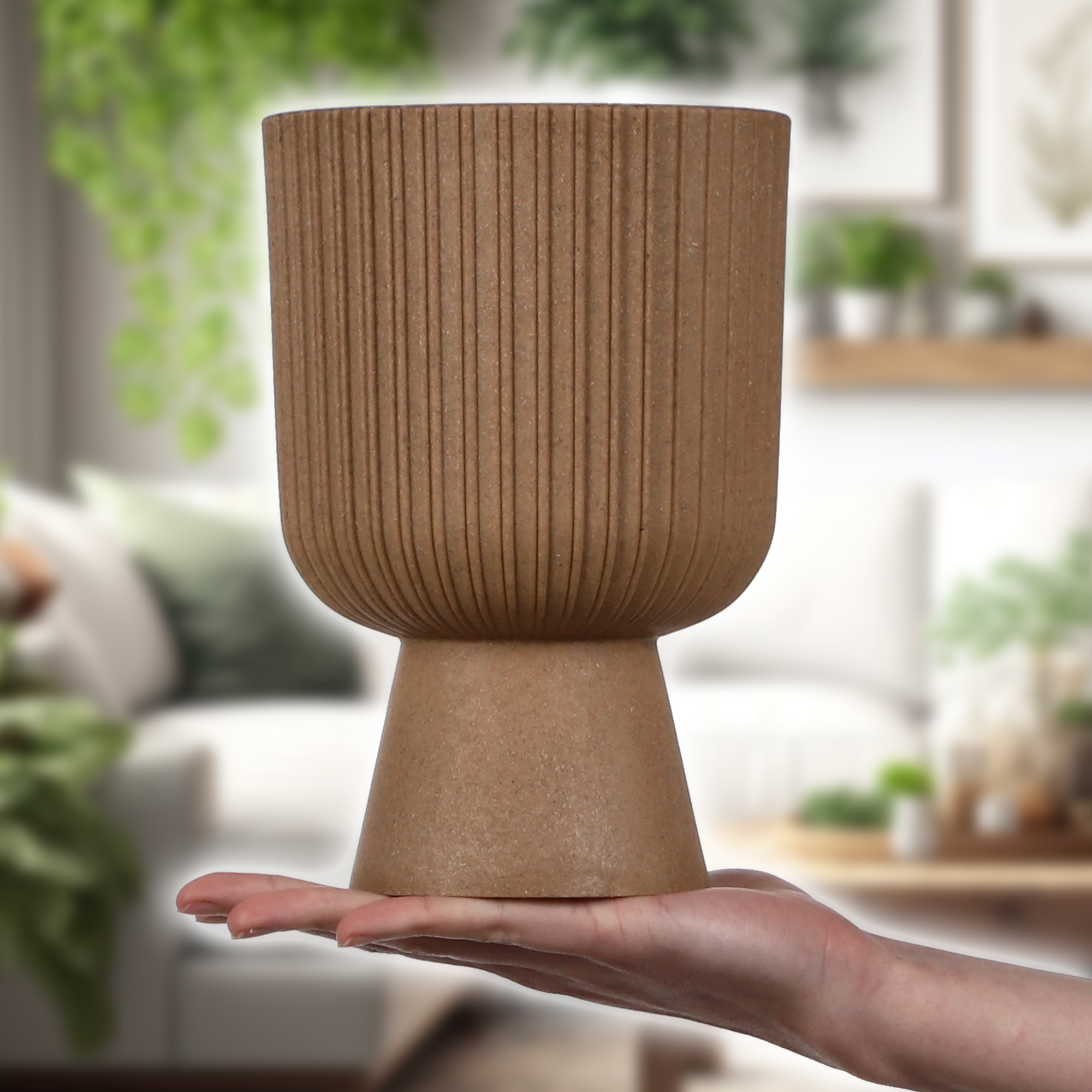 Doniczka na nóżce Golem Eco 18 cm, naturalne drewno