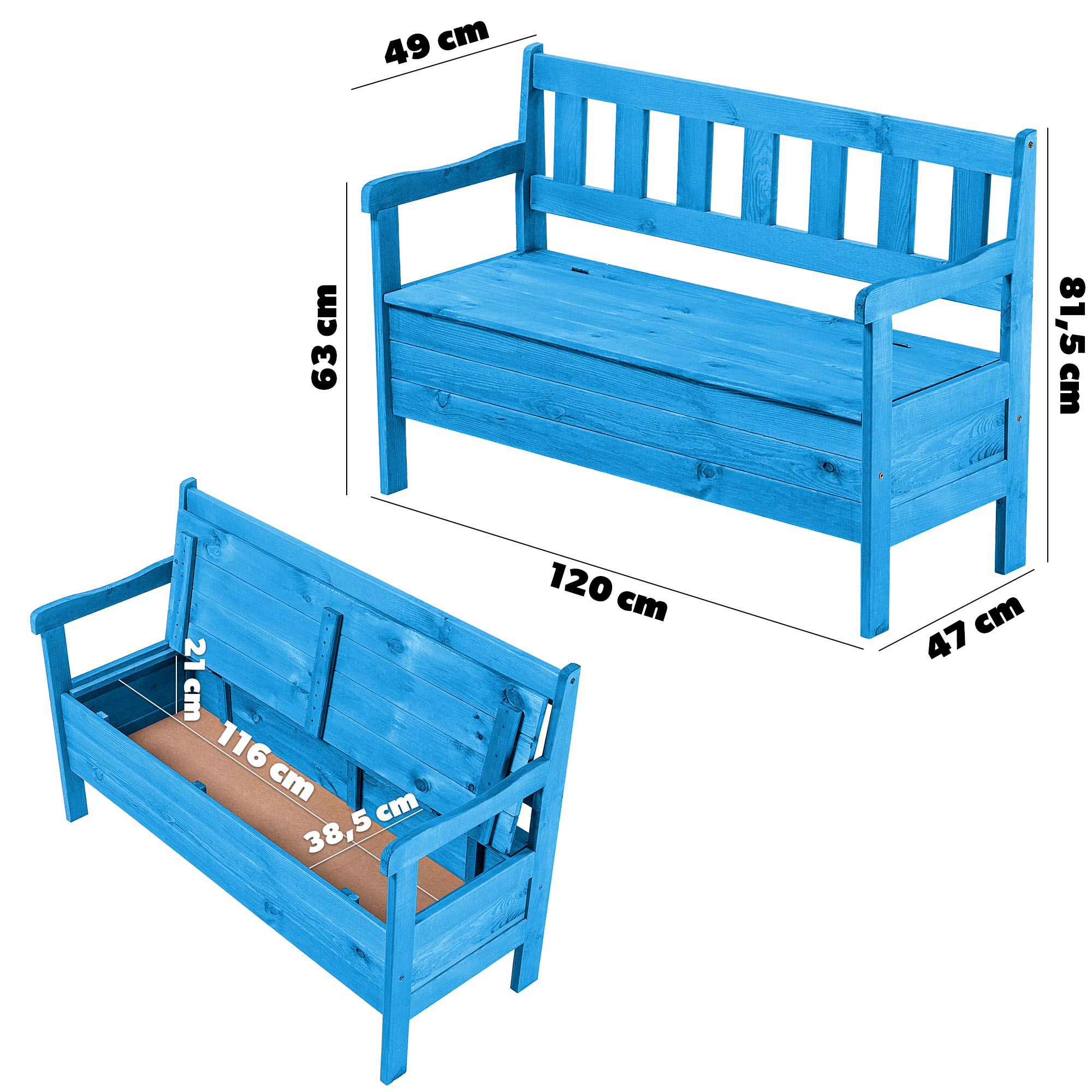 Ławka ogrodowa ze skrzynią Gravet niebieski