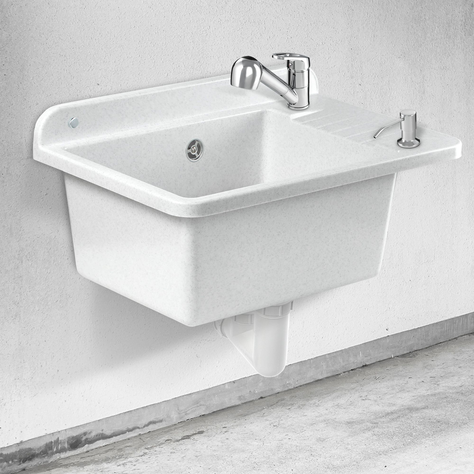 Zlew gospodarczy z baterią i dozownikiem Gospo, biały