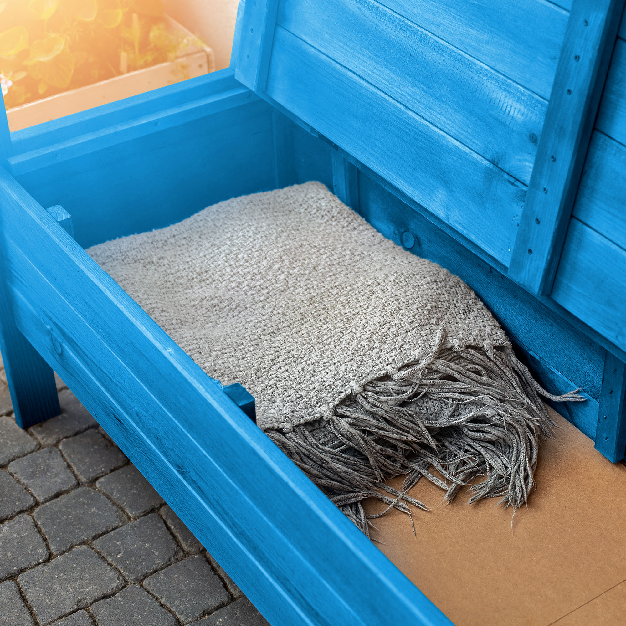 Ławka ogrodowa ze skrzynią Gravet niebieski