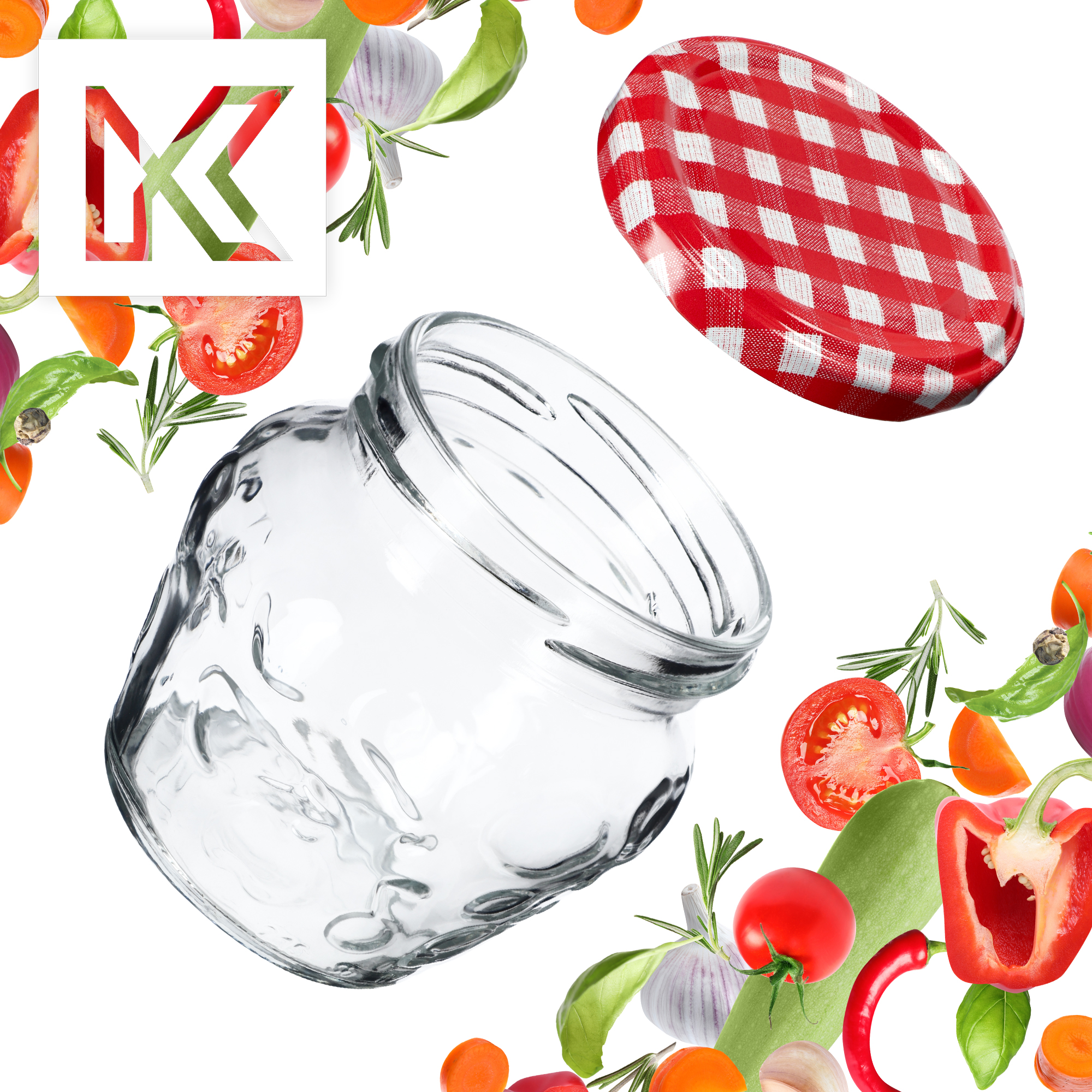 Słoiki Kemi 200ml 20szt 66mm + wieczka "Czerwona Krata"