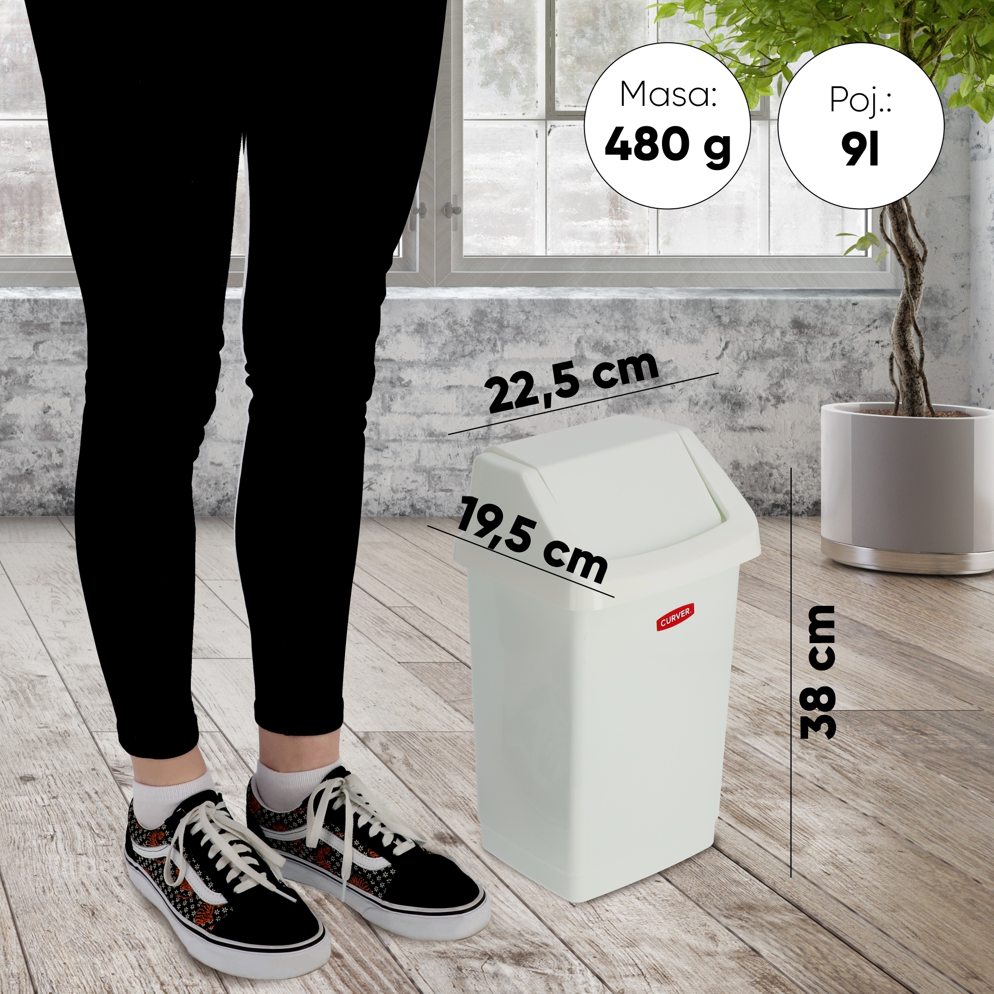 Kosz na śmieci Curver Click-IT 9L, biały