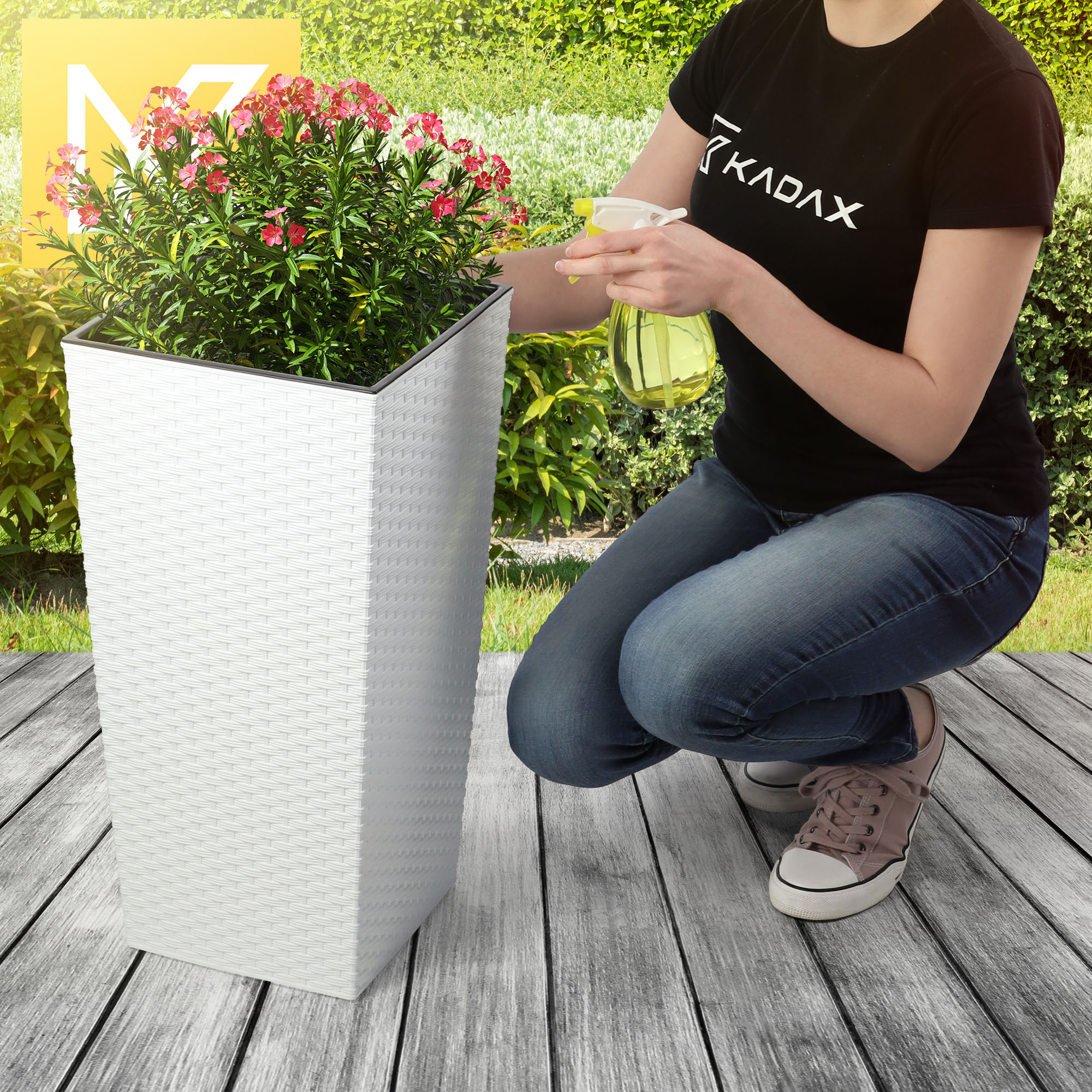 Donice na kwiaty z wkładem Pesaro rattan 25 cm + 30 cm + 35 cm, białe