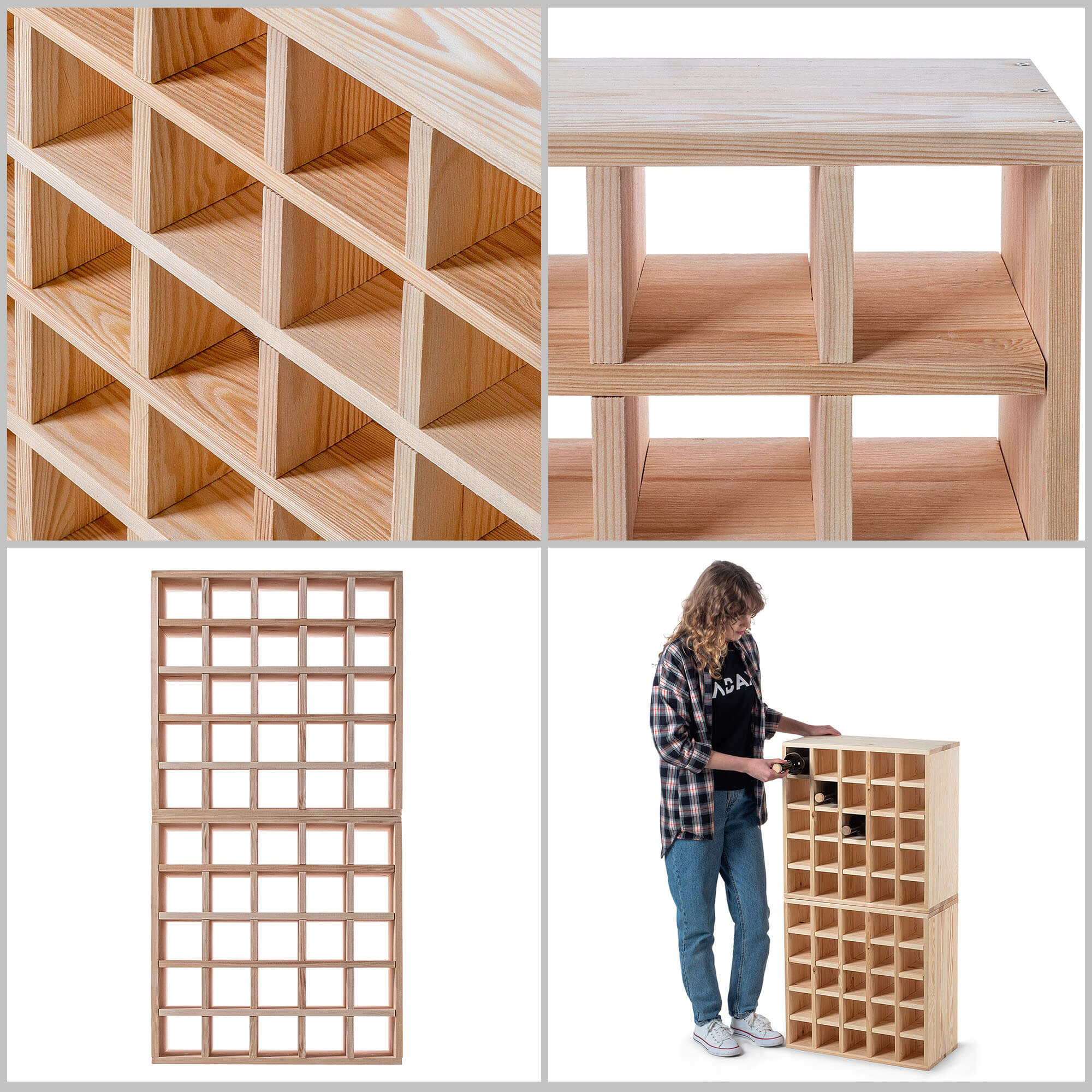 Regał na wino Loreo szachownica drewniany jasny brąz 2szt