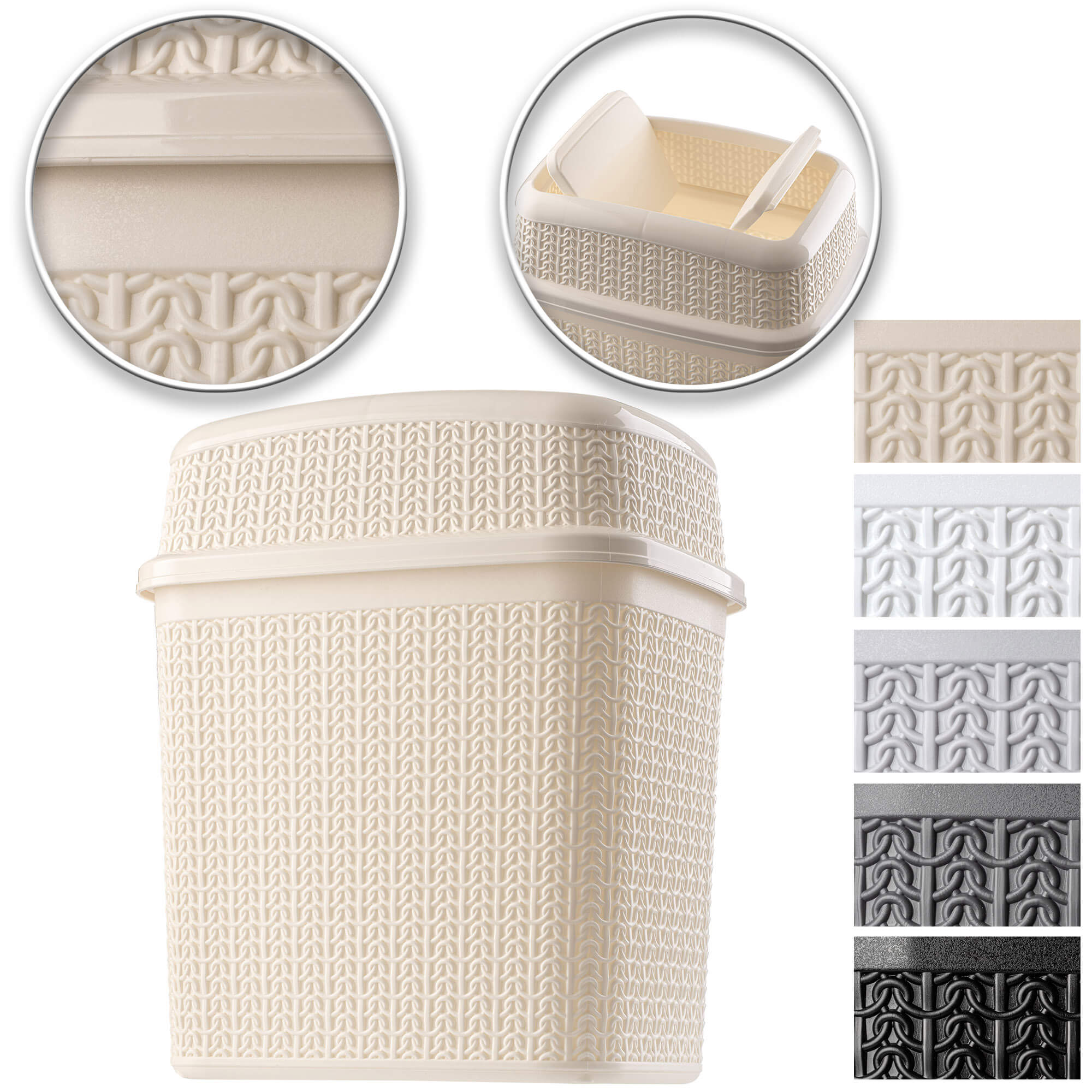 Kosz na śmieci Tonni z uchylną pokrywą 10L, kremowy