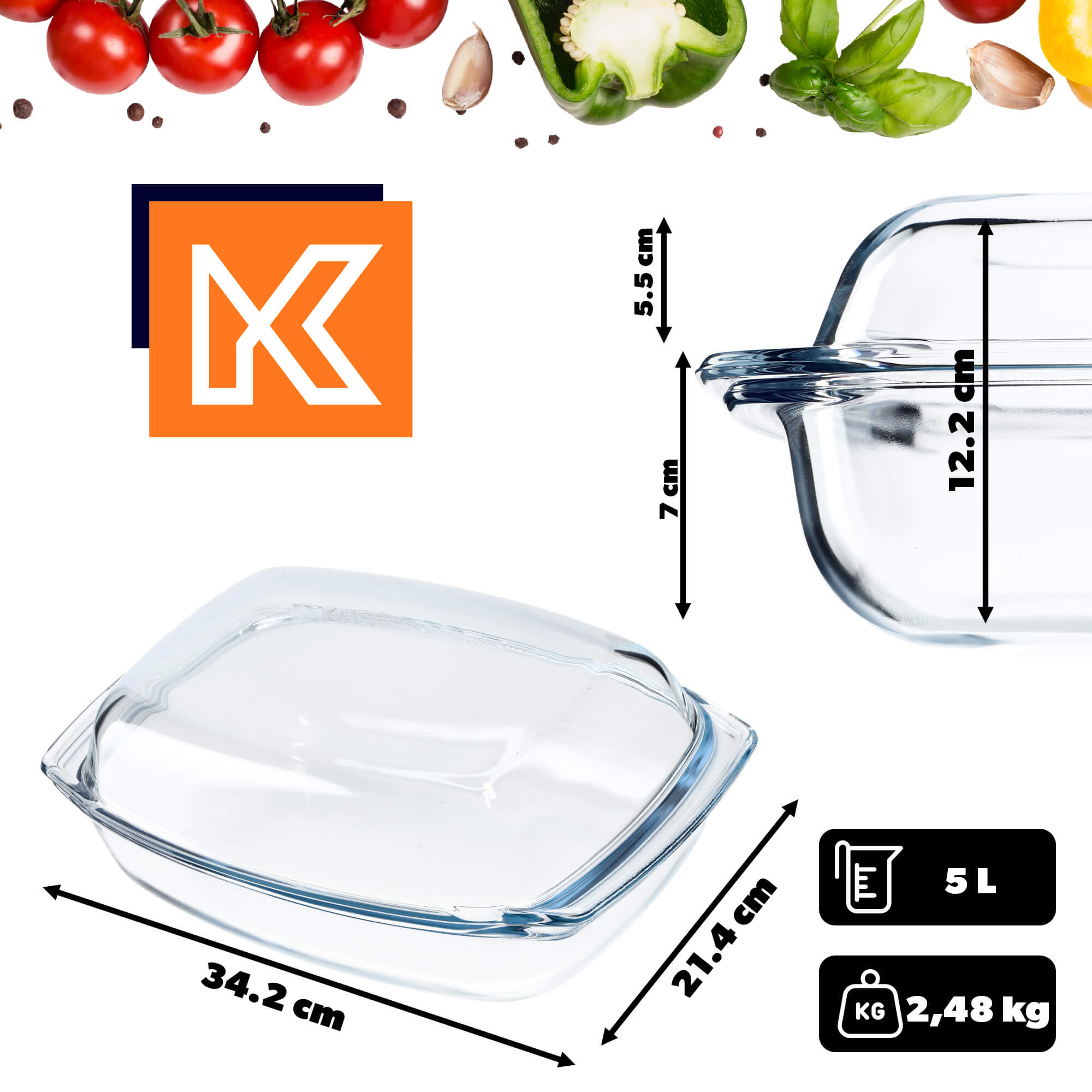 Naczynie żaroodporne 5L, prostokątne