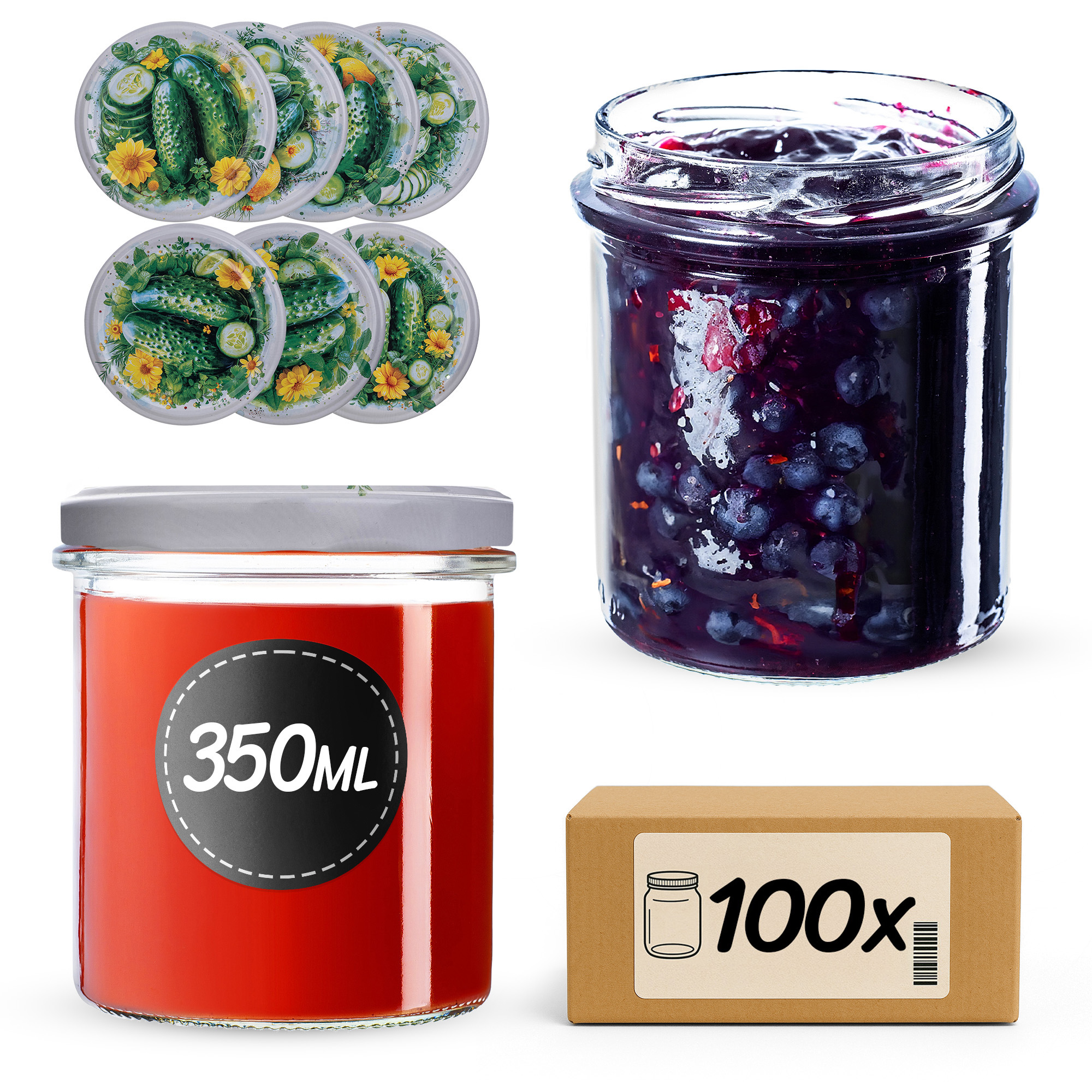 Słoiki na przetwory Avila 350ml fi82mm 100szt + wieczko Kompozycja ogórkowa