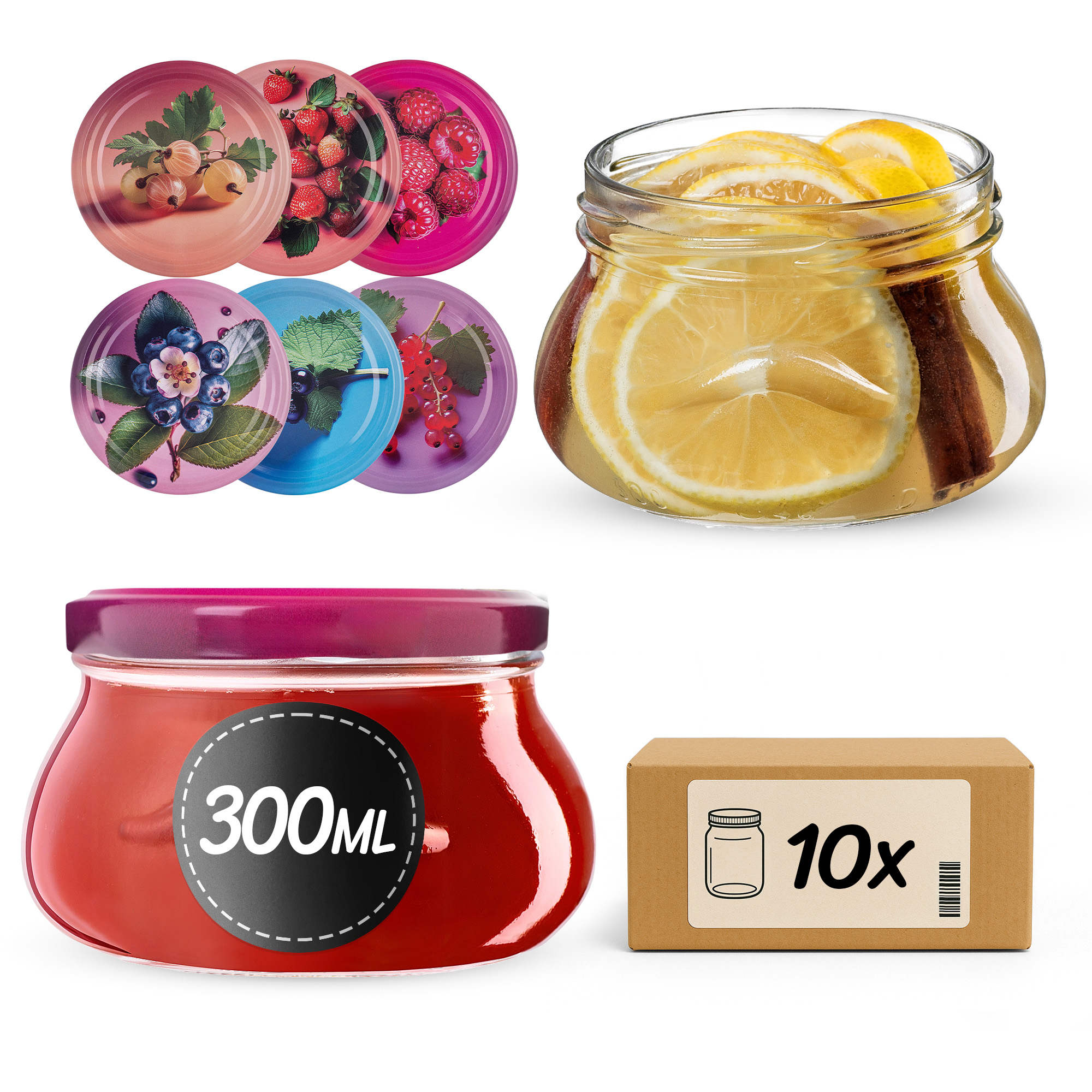 Słoiki na przetwory Raja 300ml fi82mm 10szt + wieczko Jagodowy mix