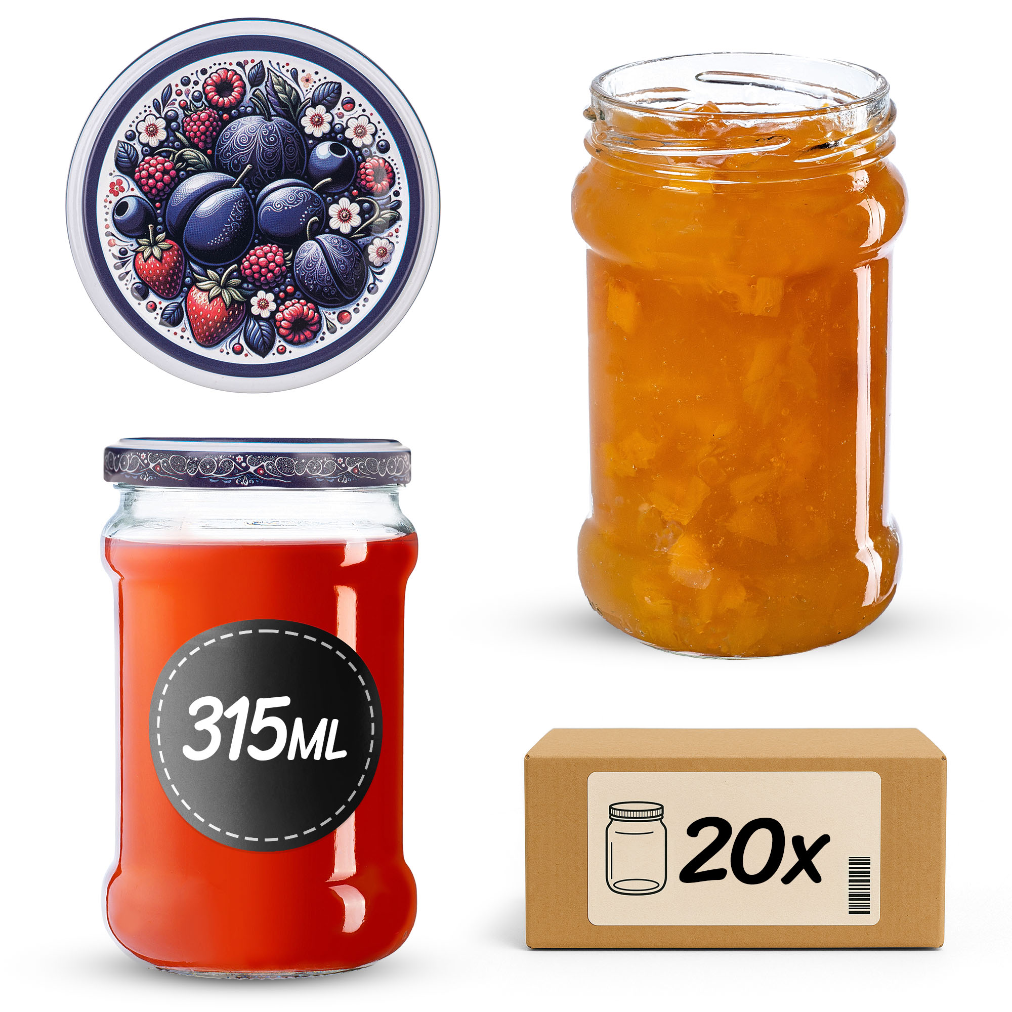 Słoiki na przetwory Seno 315ml fi66mm 20szt + wieczko Owocowy bukiet