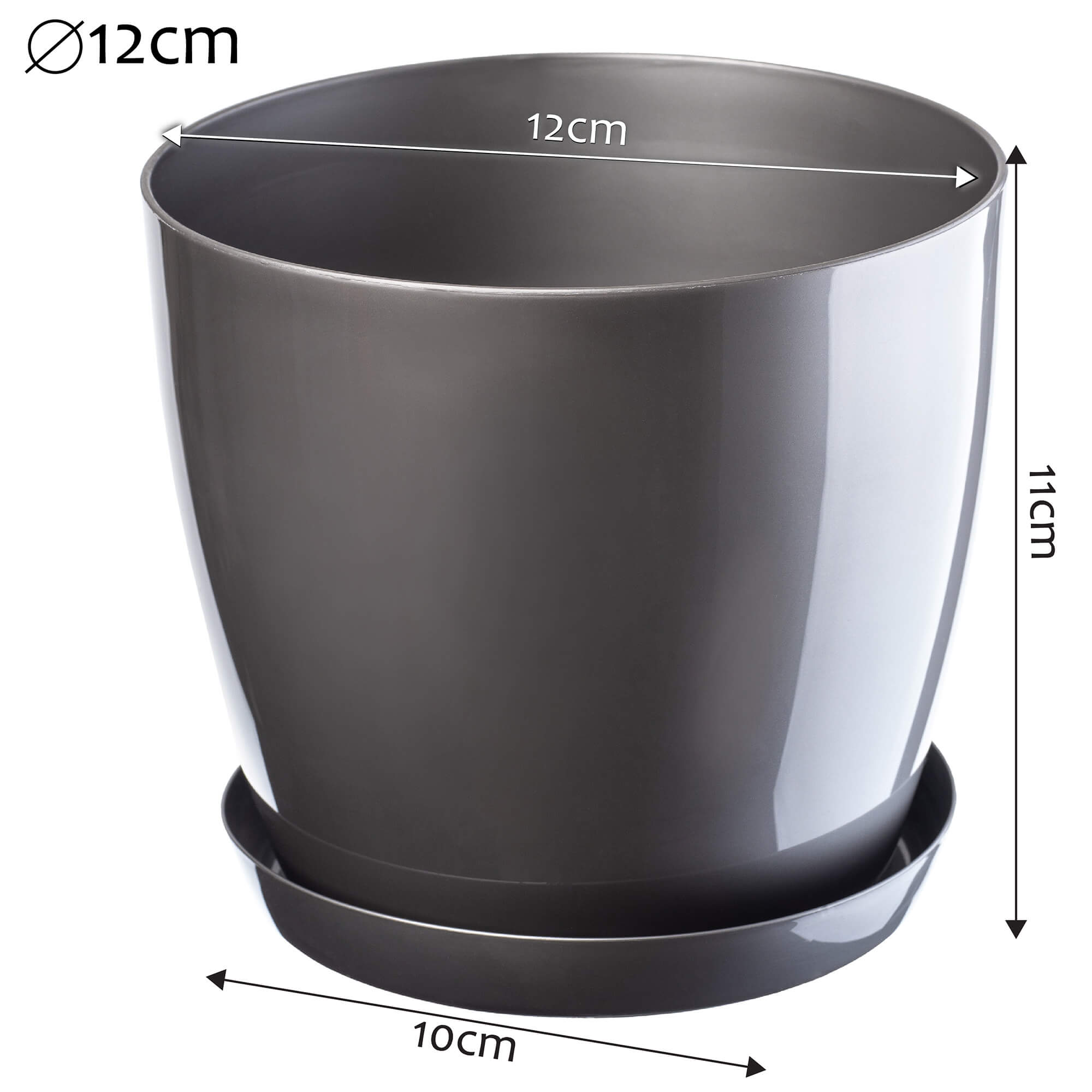 Doniczka na kwiaty z podstawką 12 cm, srebrna