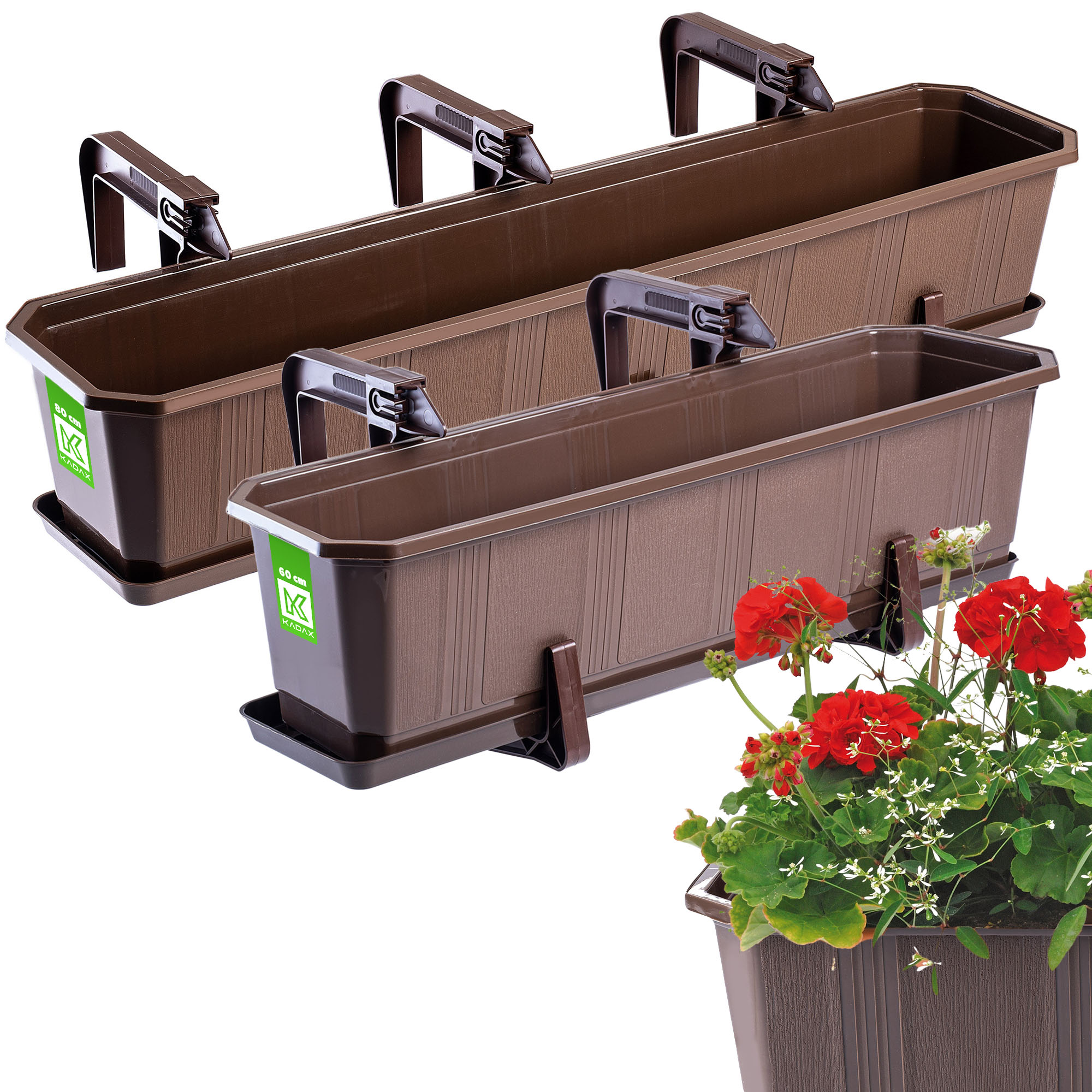 Doniczka balkonowa z uchwytami Oste 60 cm + 80 cm, brązowa