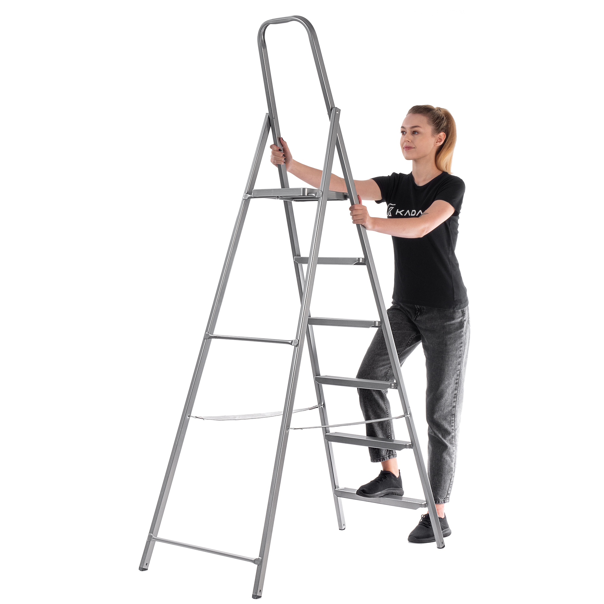 Drabina stalowa Ewo 6 stopniowa rozkładana jednostronna wielofunkcyjna