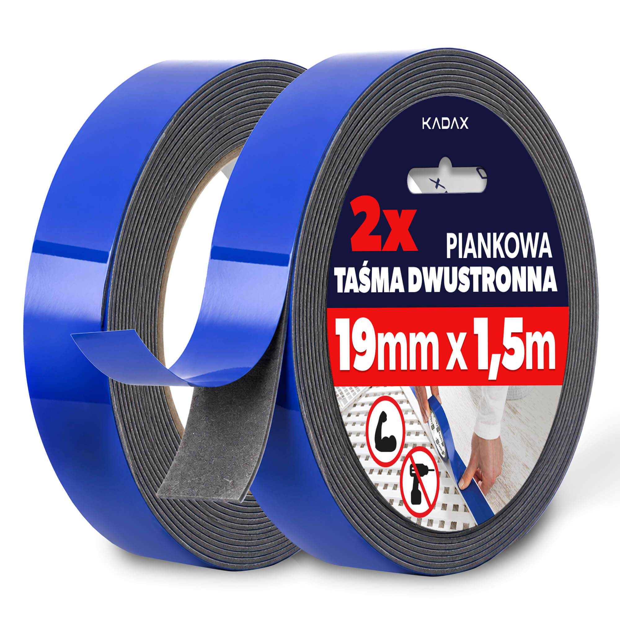 Taśma dwustronna piankowa PE Rheu 1.5 m x 19 mm 2 szt.